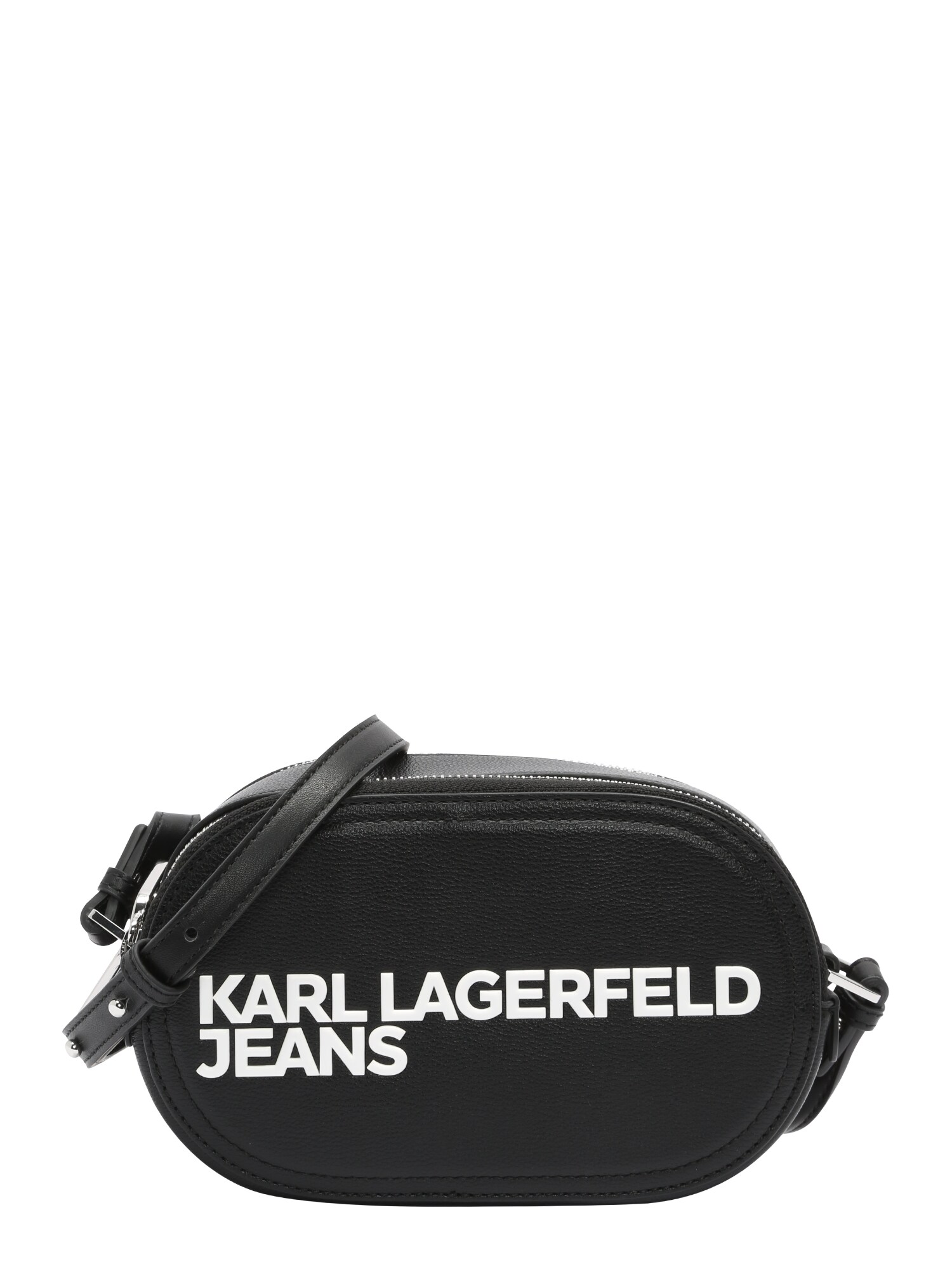 KARL LAGERFELD JEANS Taška cez rameno 'ESSENTIAL'  čierna / biela