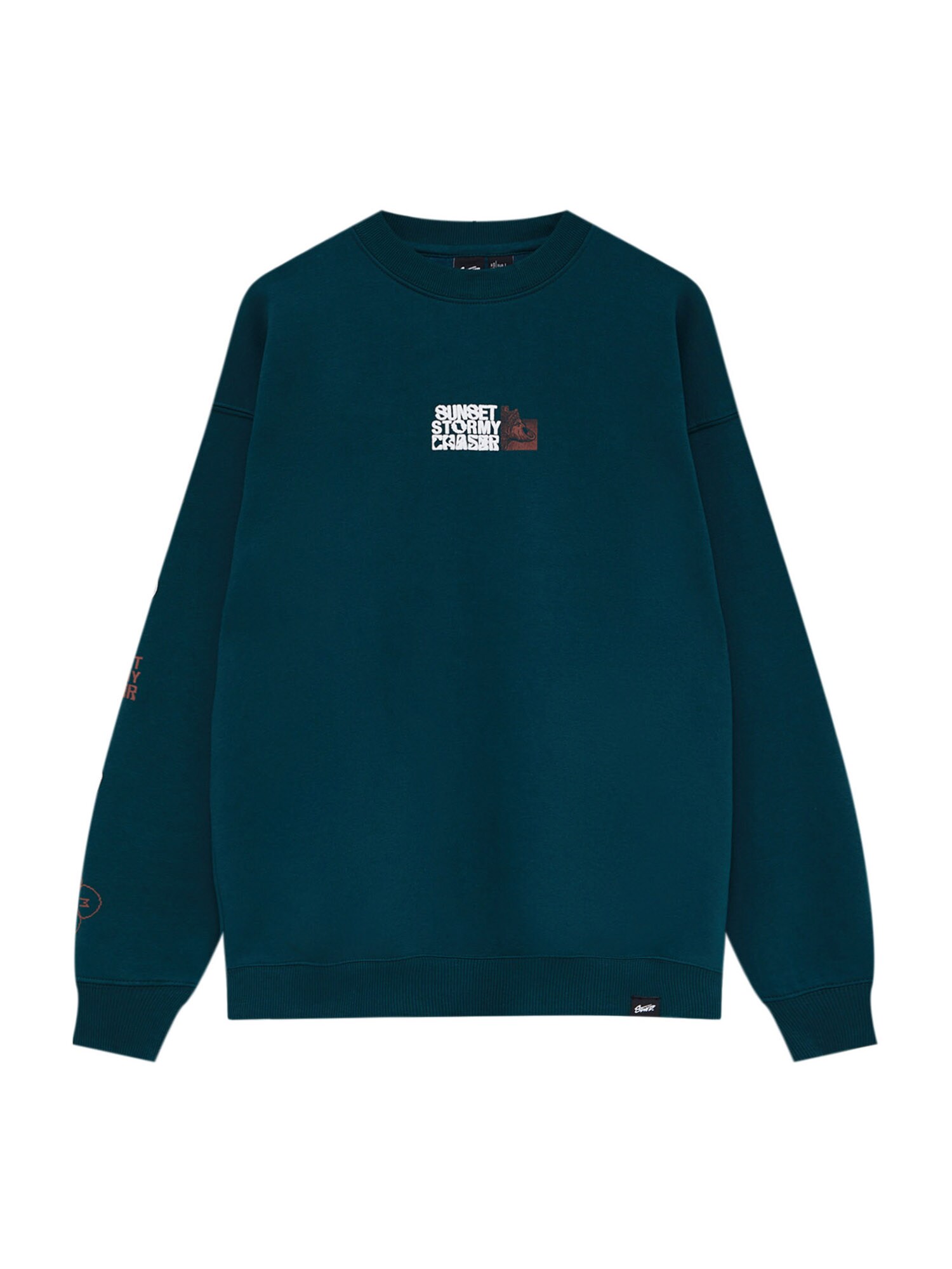 Pull&Bear Mikina  hnedá / petrolejová / biela