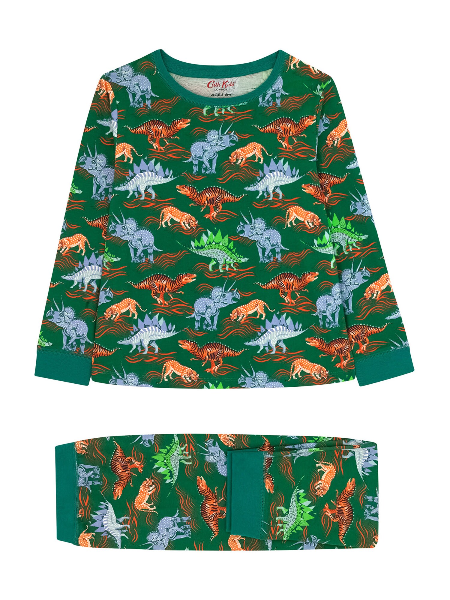 Cath Kidston Pidžama set 'Dinosaur'  sivkasto plava / zelena / svijetlozelena / narančasta