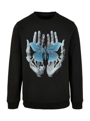 F4NT4STIC Sweatshirt ‘Skelett Hände Schmetterling’ Turquoise / Lichtgrijs / Zwart