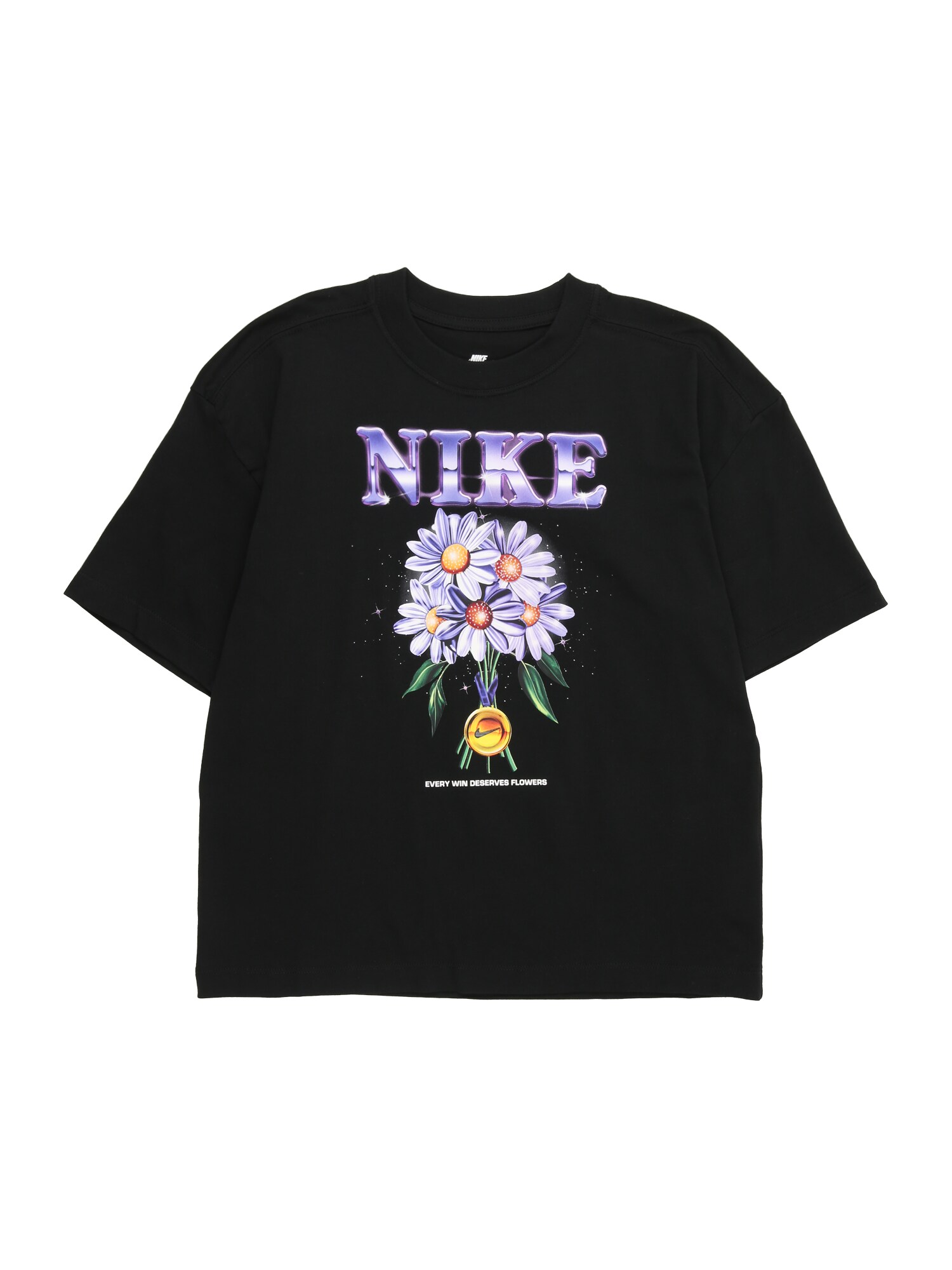Nike Sportswear Tricou 'FLOWERS'  verde / albastru violet / negru / alb