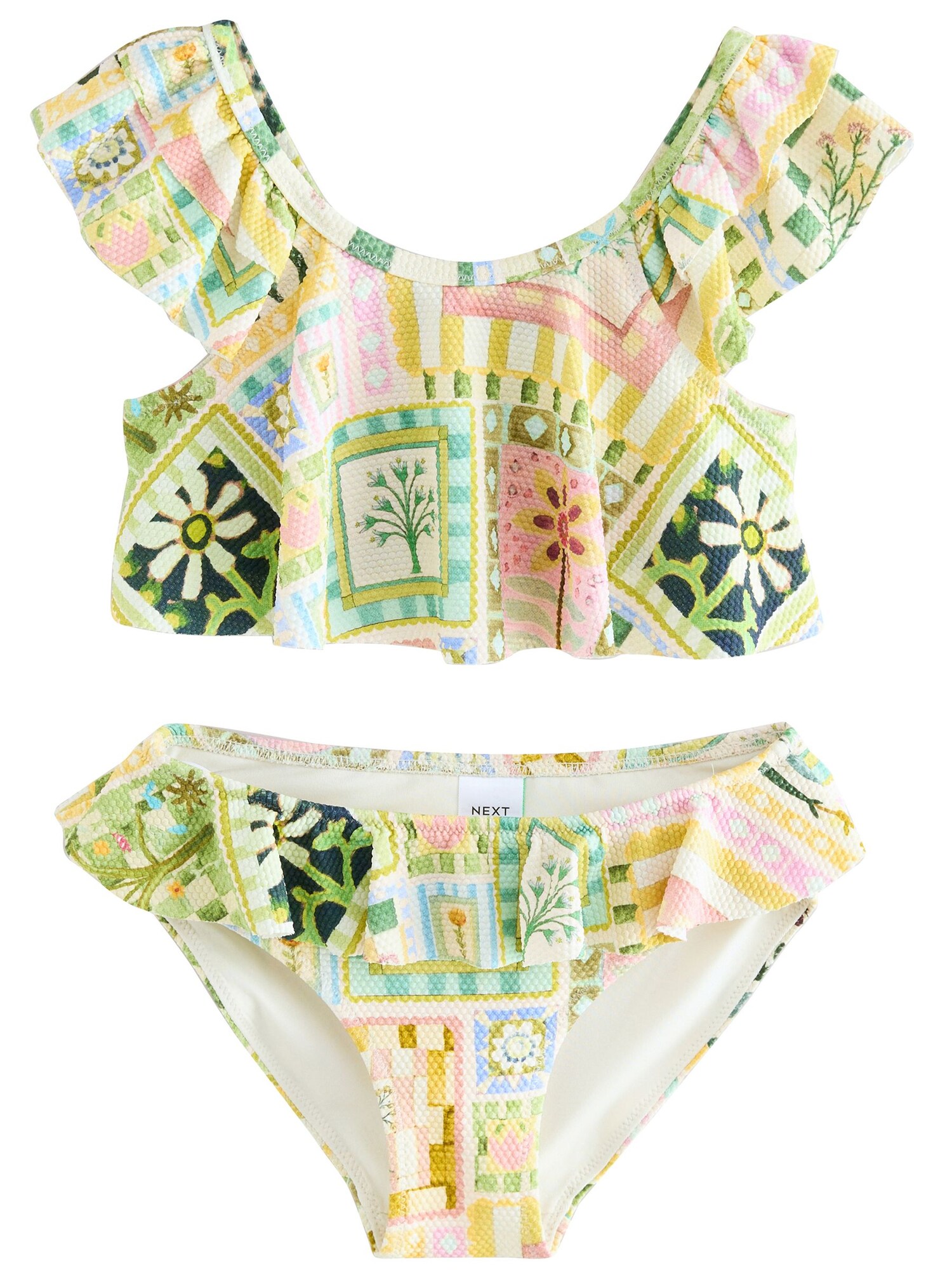 Next Costum de baie două piese  galben șofran / verde kiwi / roz pal / alb murdar