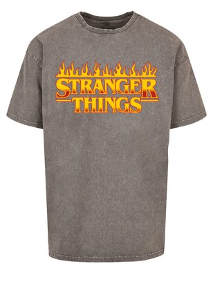 F4NT4STIC Shirt ‘Stranger Things Fire Logo Women Netflix TV Series’ Goudgeel / Grijs / Oranje