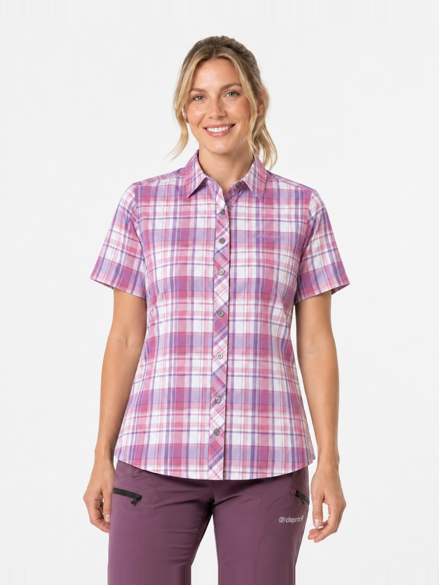 deproc Tehnička košulja 'Outdoorbluse Copper Damen Kurzarmbluse kariert Funktionsbluse' roza