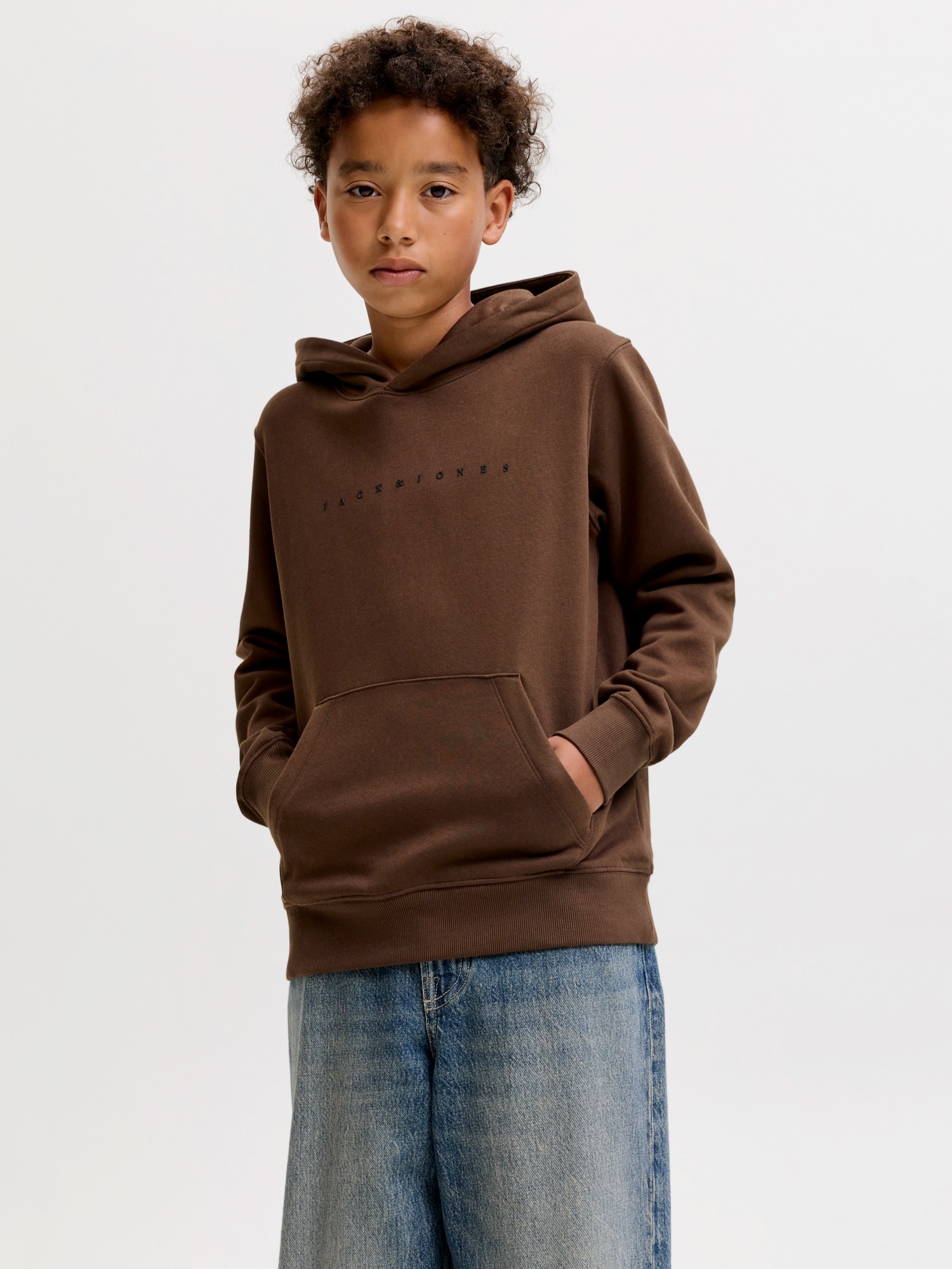 Jack & Jones Junior Bluză de molton JJEStar maro / negru