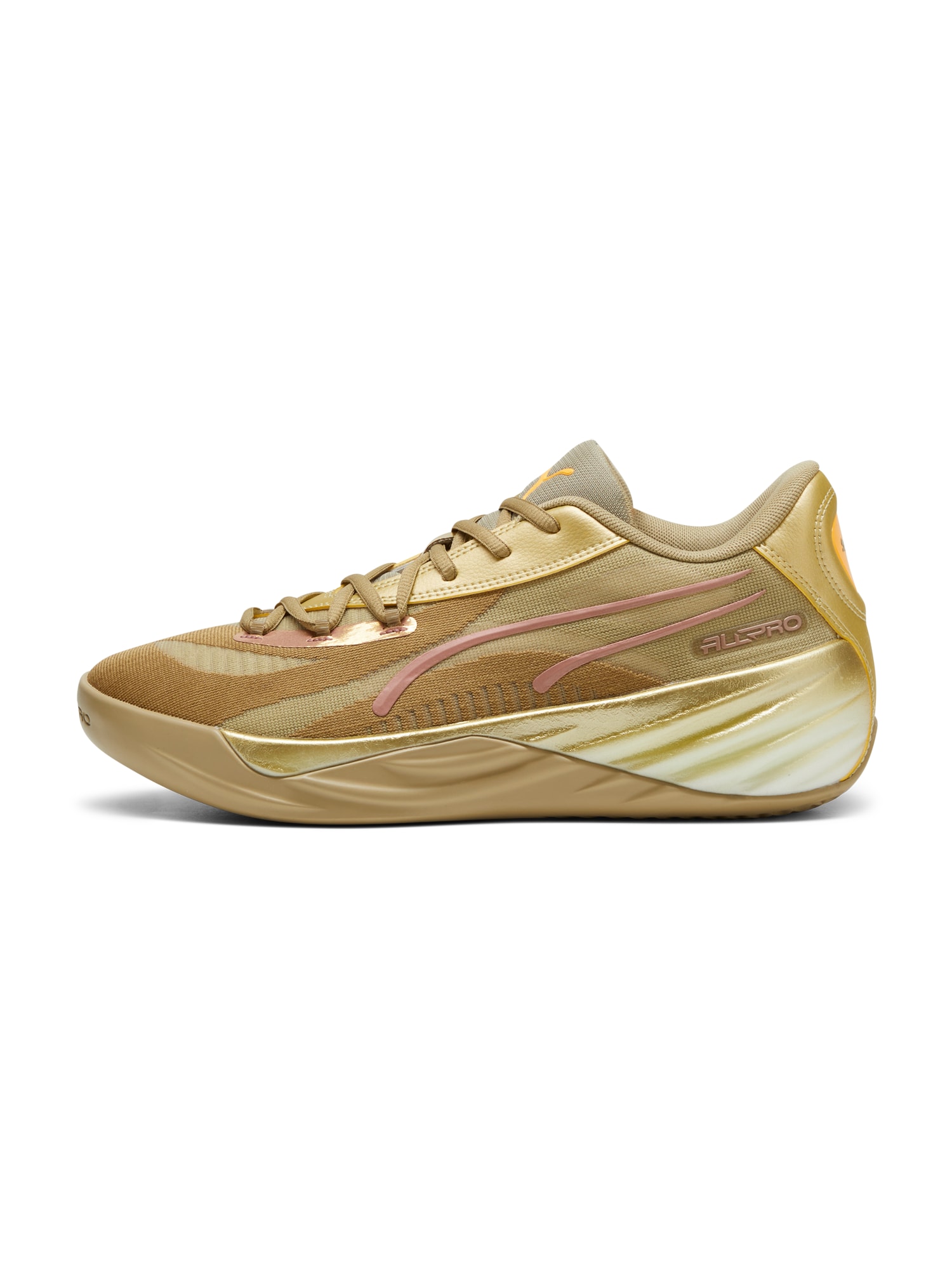 PUMA Sportiniai batai 'All-Pro Nitro CNY' tamsi smėlio / aukso geltonumo spalva / auksas / ryškiai rožinė spalva