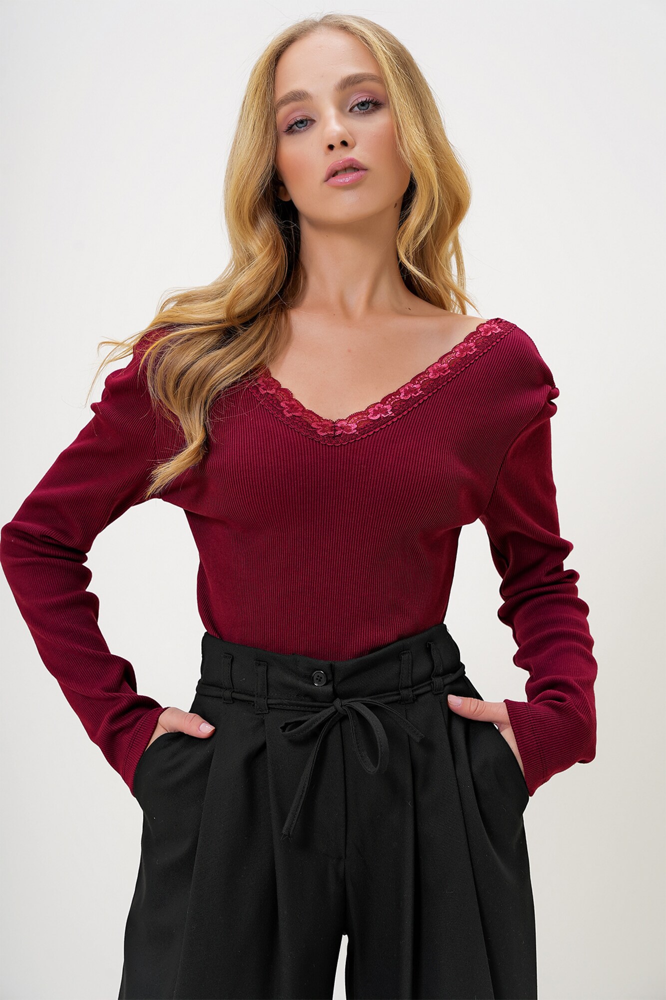 Trend Alaçatı Stili Camiseta rojo oscuro