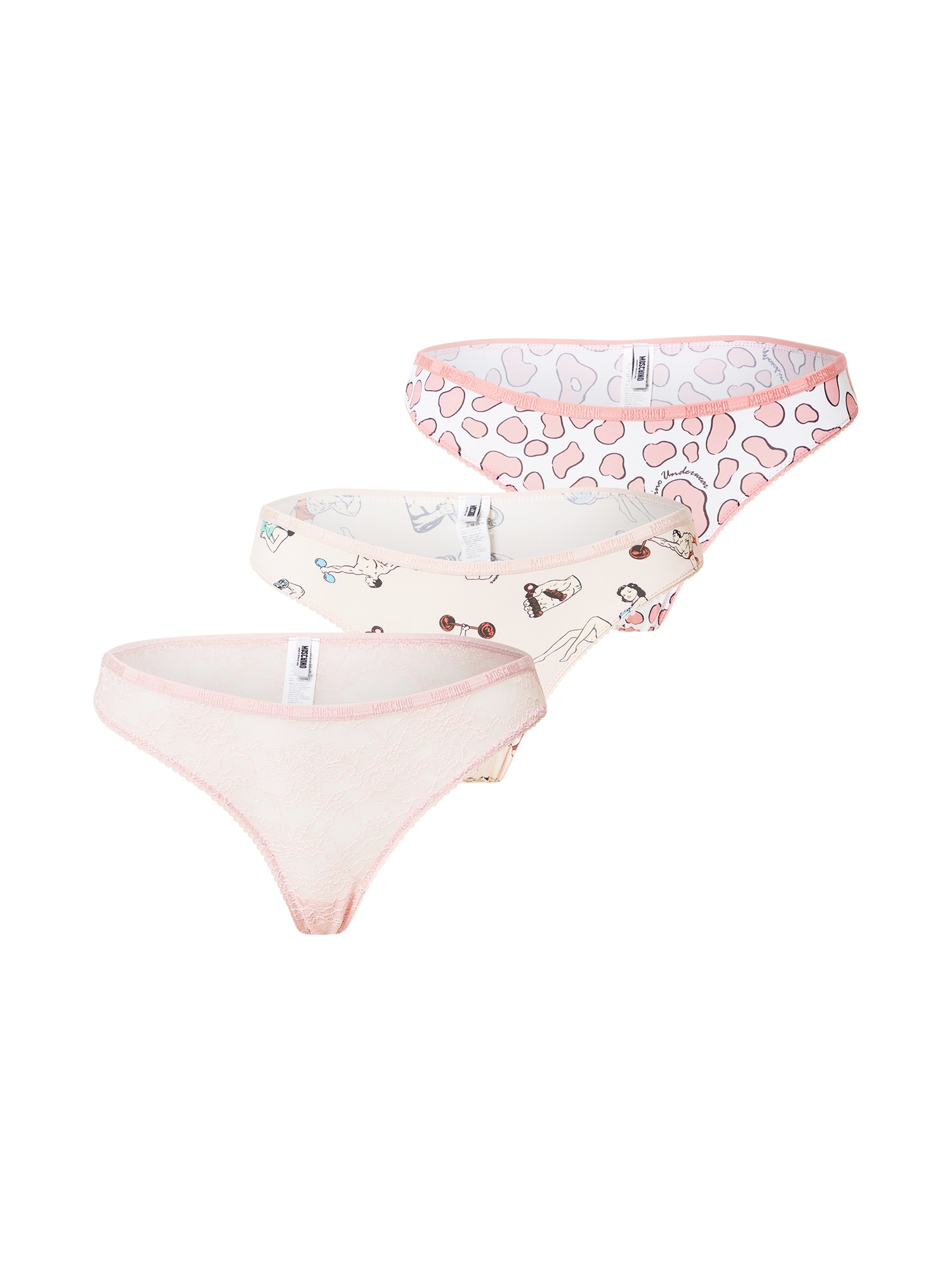 Moschino Underwear Moteriškos kelnaitės smėlio spalva / šviesiai rožinė / juoda / balta