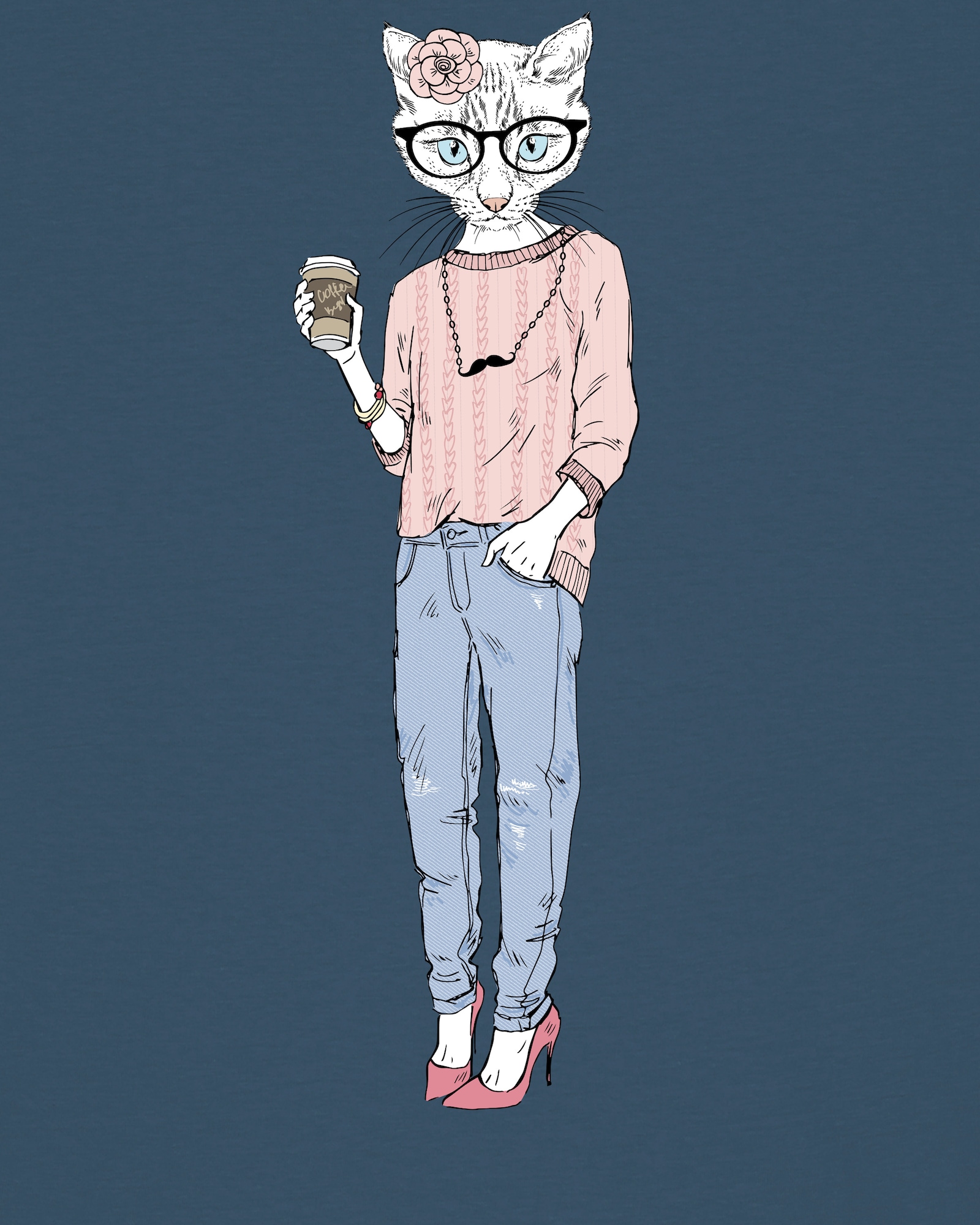 Thumbnail - T-Shirt ' Hipster Cat with Moustache '