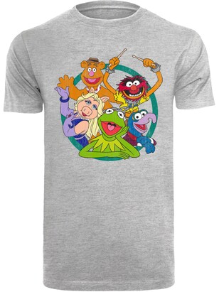 F4NT4STIC Shirt ‘Disney The Muppets Group Circle’ Cognac / Geel / Grijs gemêleerd / Lichtgroen