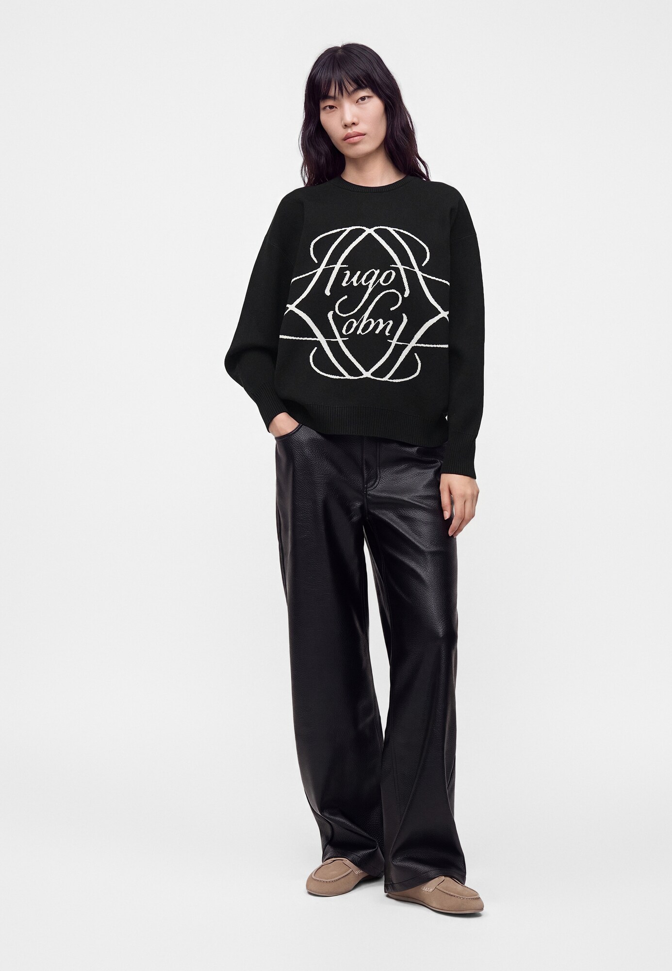 HUGO Jersey 'Siennale' negro / offwhite – imagen 3
