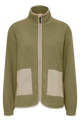 Oxmo Fleece jas ‘Oxpiper’ Beige / Groen