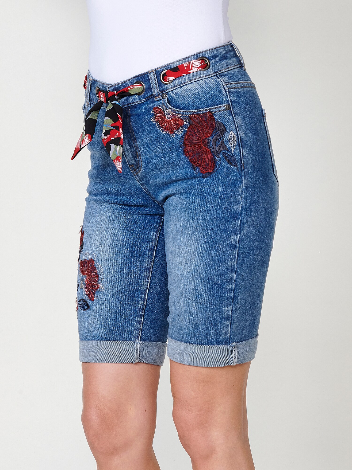 KOROSHI Džínsy modrá denim / rubínová / čierna / biela (obrázok 3)