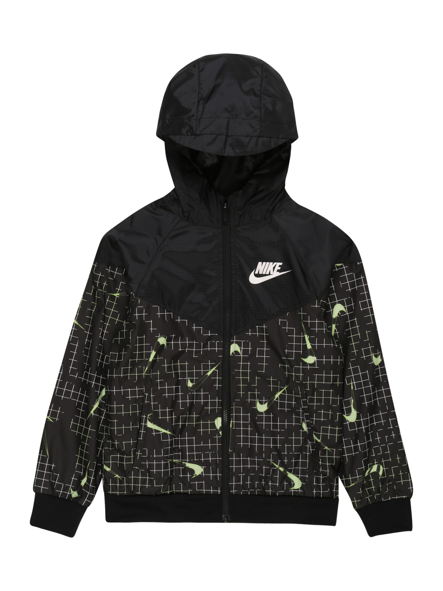 Nike Sportswear Demisezoninė striukė  juoda / neoninė žalia / balta