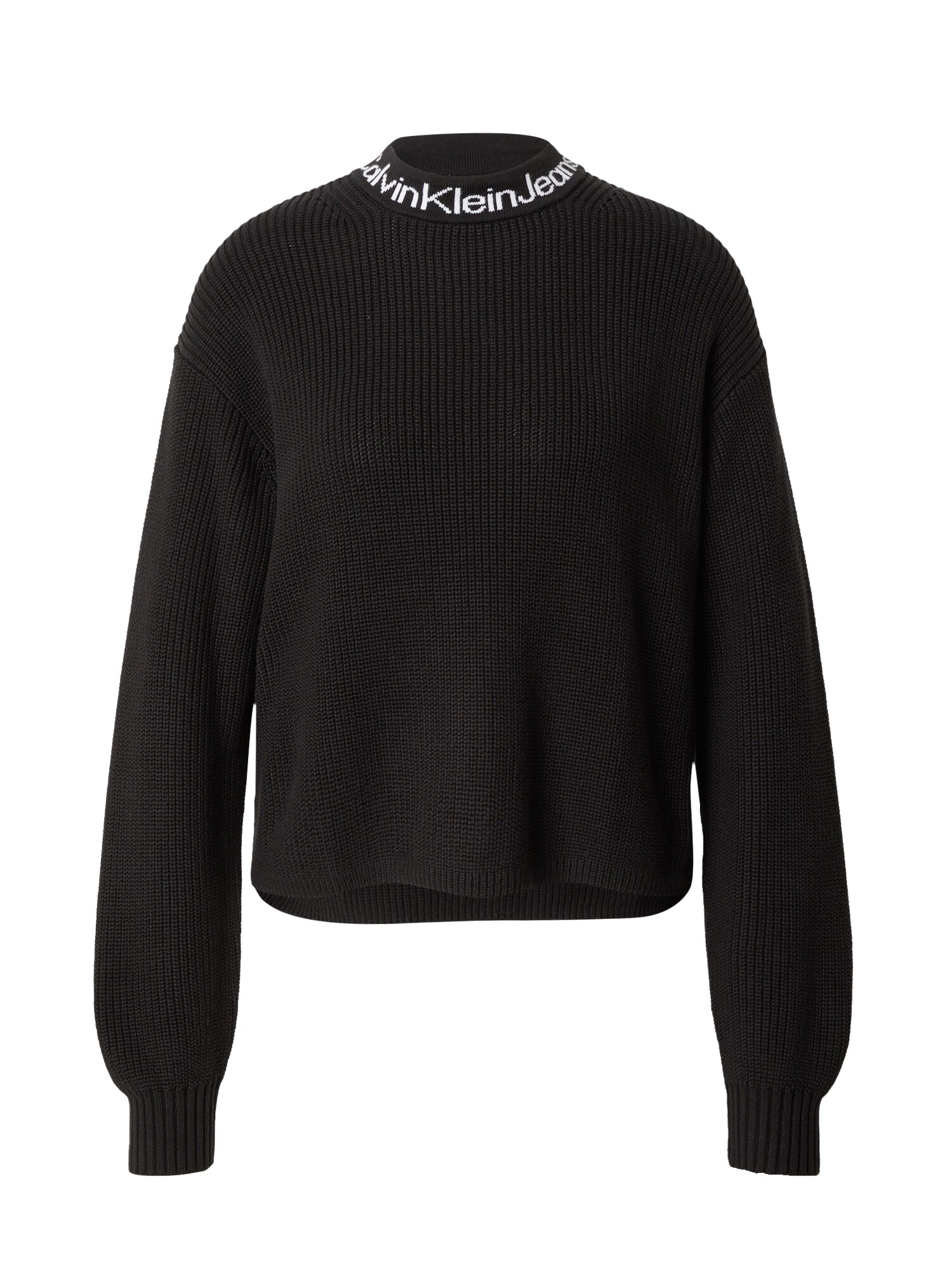 Calvin Klein Jeans Megztinis 'INTARSIA LOOSE' juoda / balta