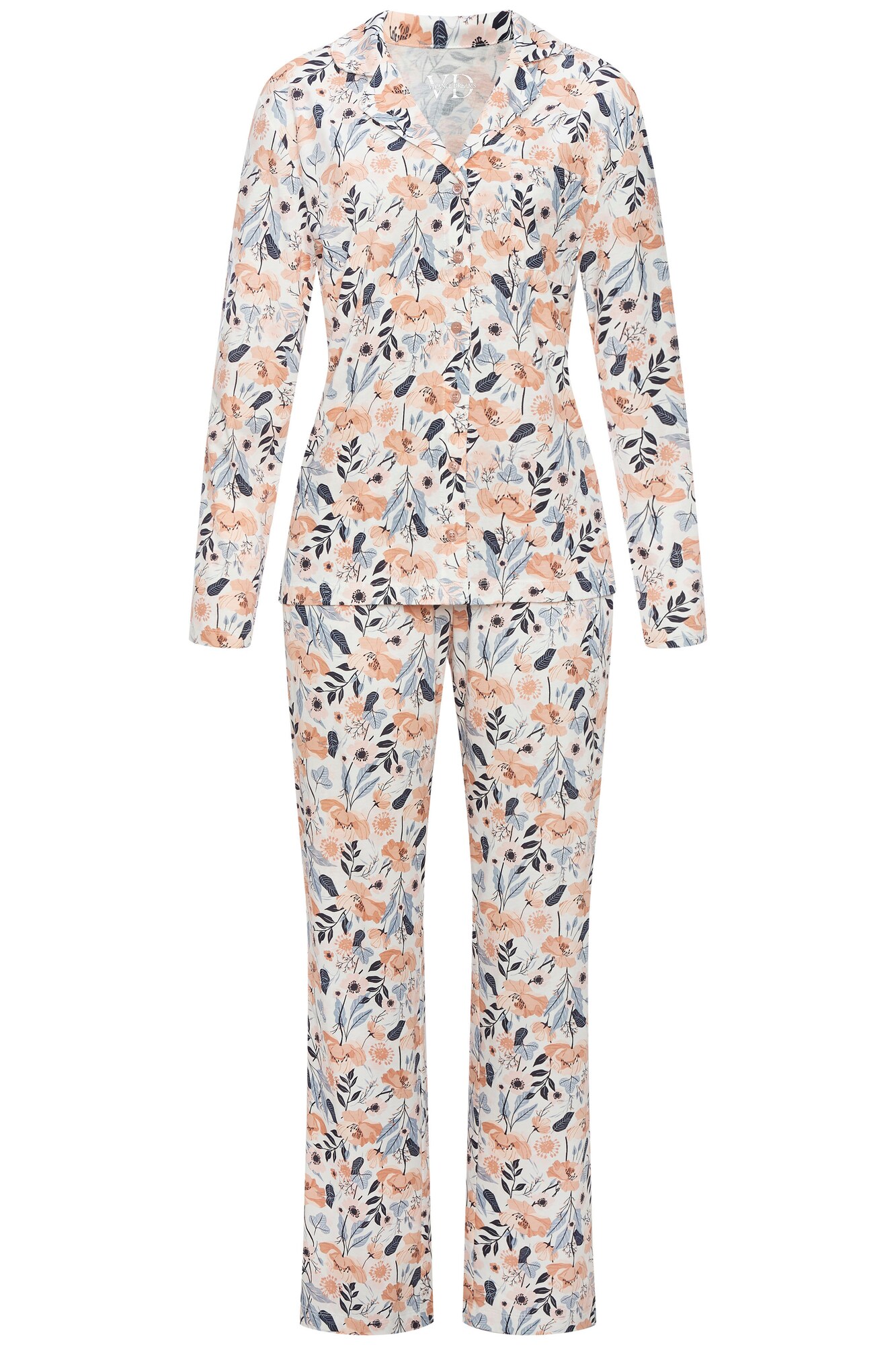 VIVANCE Pijama  albastru deschis / portocaliu deschis / negru / alb