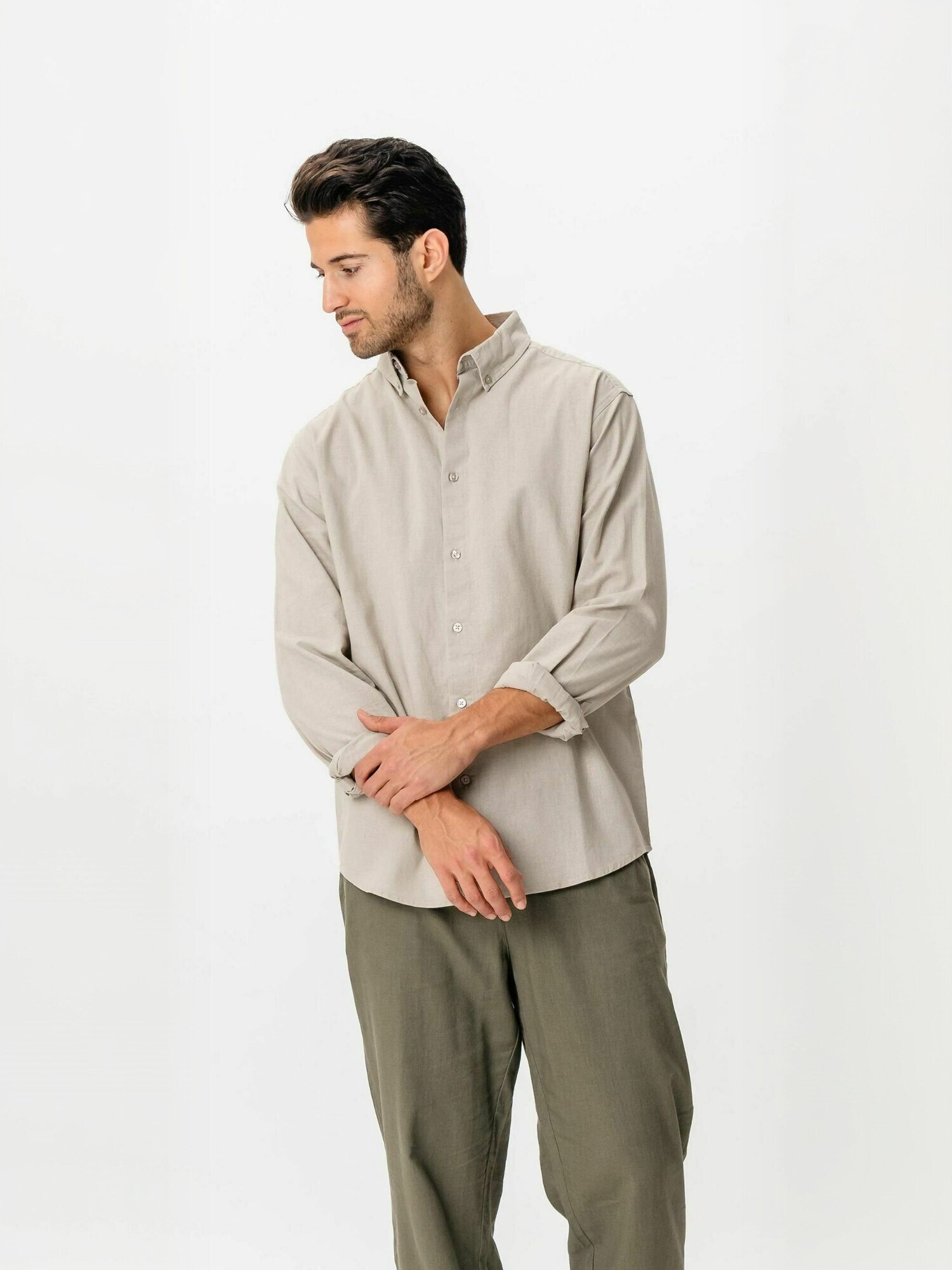 TEESHOPPEN Cămașă ' Linen Blend '  nisipiu