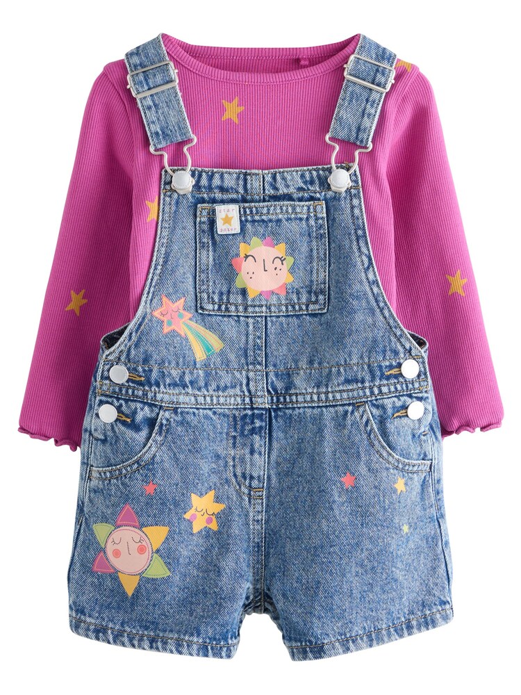 Next Set Mädchen Größe 68 blue denim / grün / fuchsia / rosa