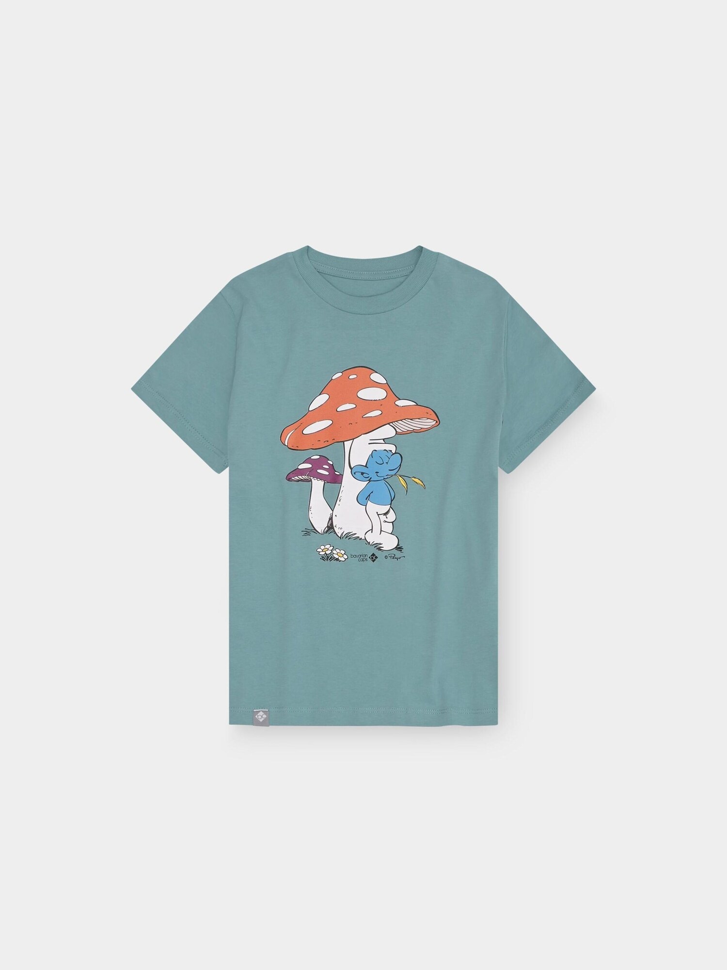 Bavarian Caps Majica 'T-Shirt "Schlümpfe: Schwammerlschirm" - blaugrün (Kinder)' tirkiz