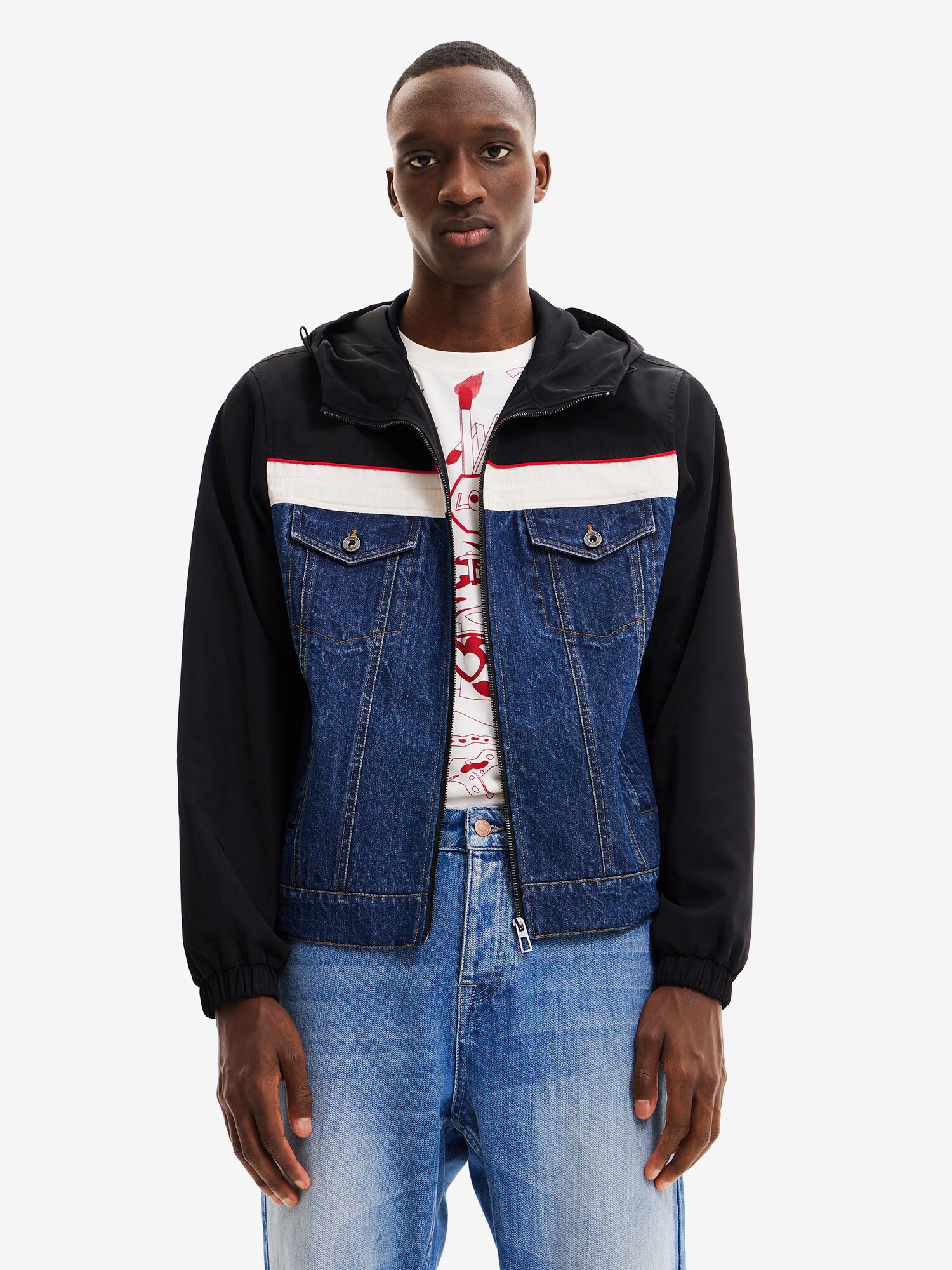 Desigual Átmeneti dzseki  kék farmer / piros / fekete / fehér termék 2. képe