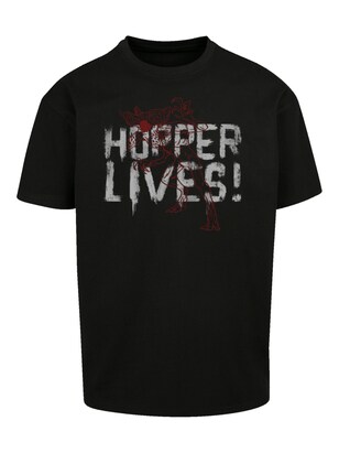 F4NT4STIC Shirt ‘Stranger Things Hoppers Live Netflix TV Series’ Lichtgrijs / Bloedrood / Zwart