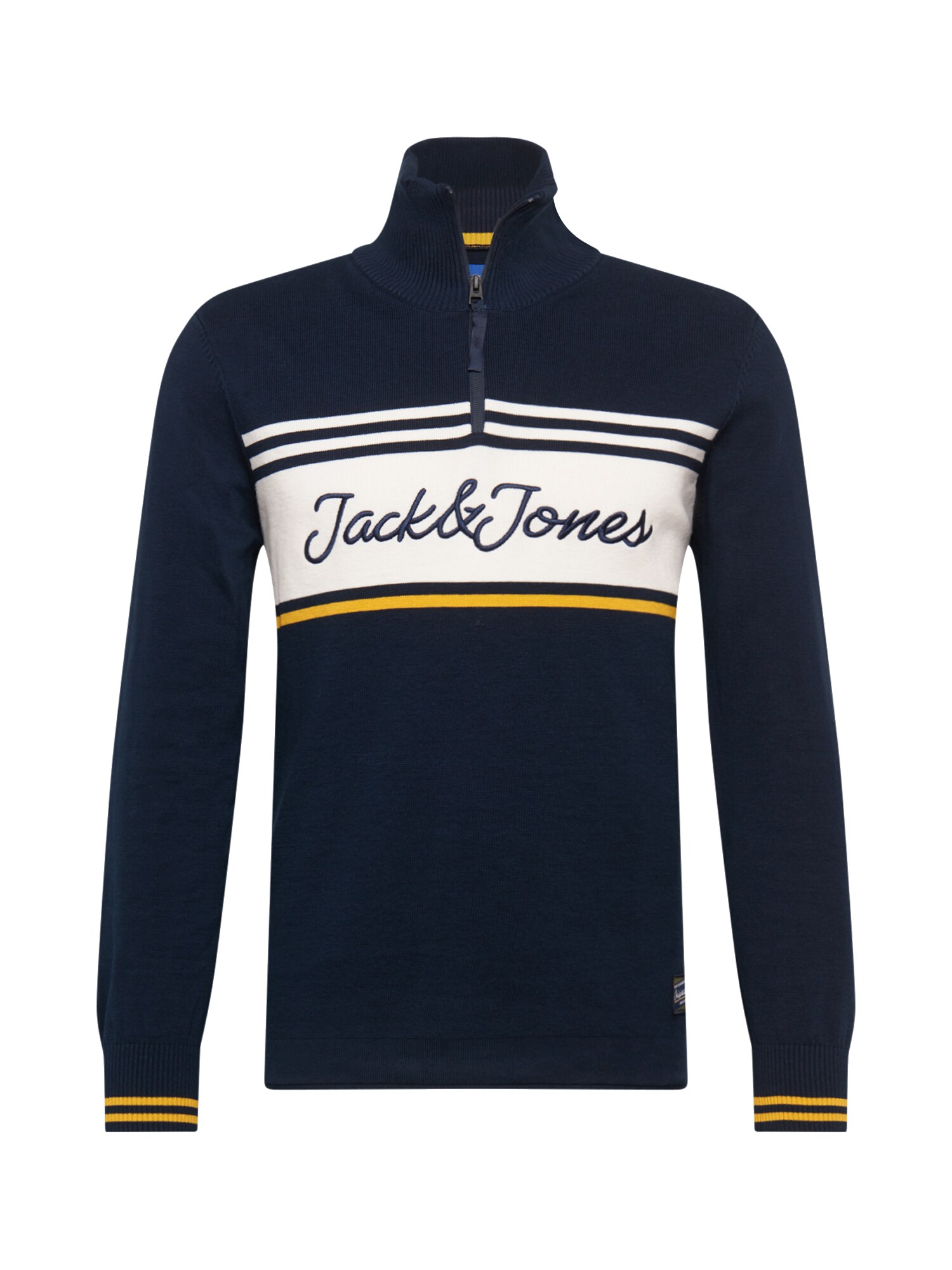 JACK & JONES Megztinis 'Francis'  tamsiai mėlyna / balta / geltona