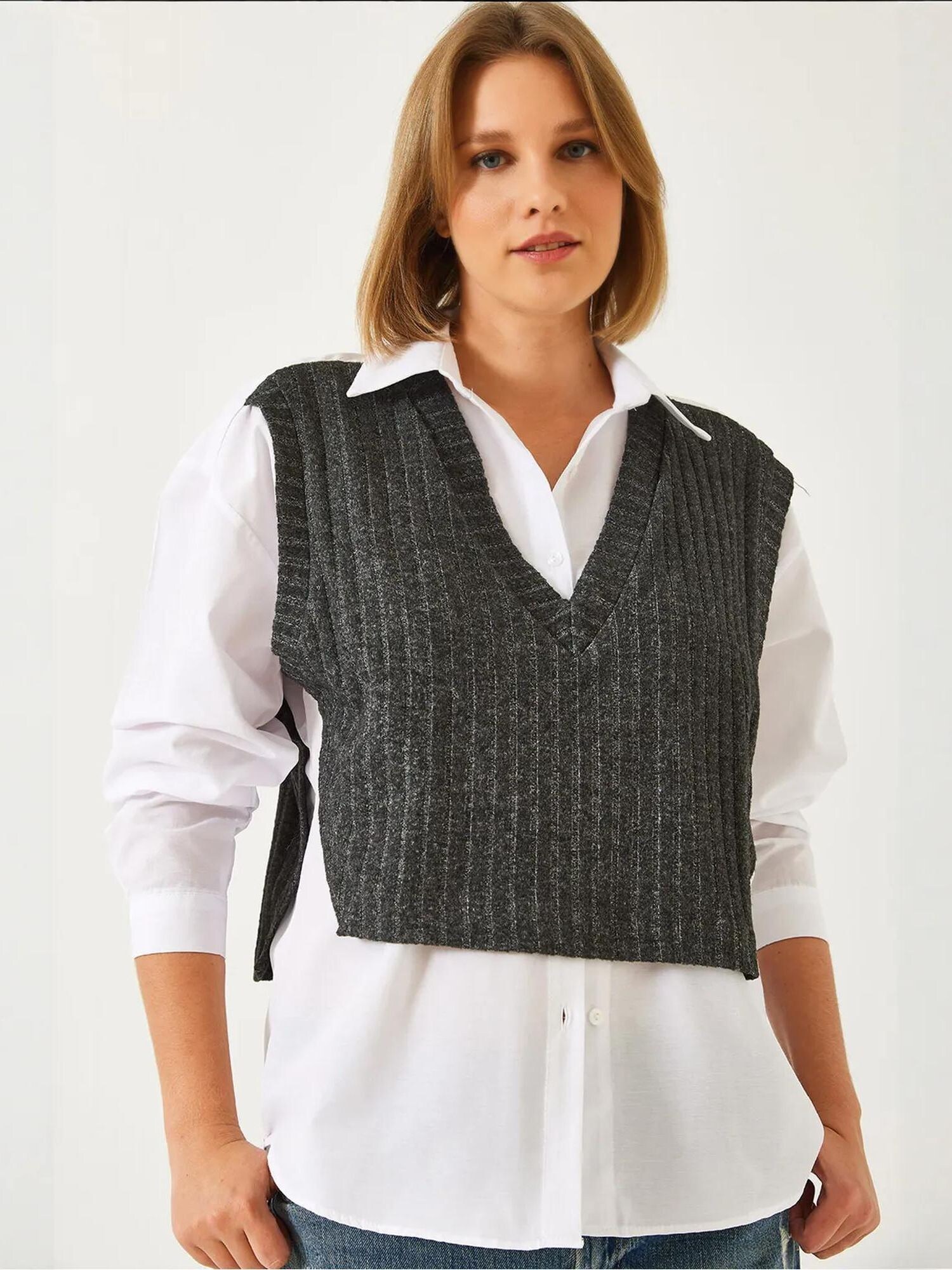 Bianco Lucci Bluza tamo siva / bijela