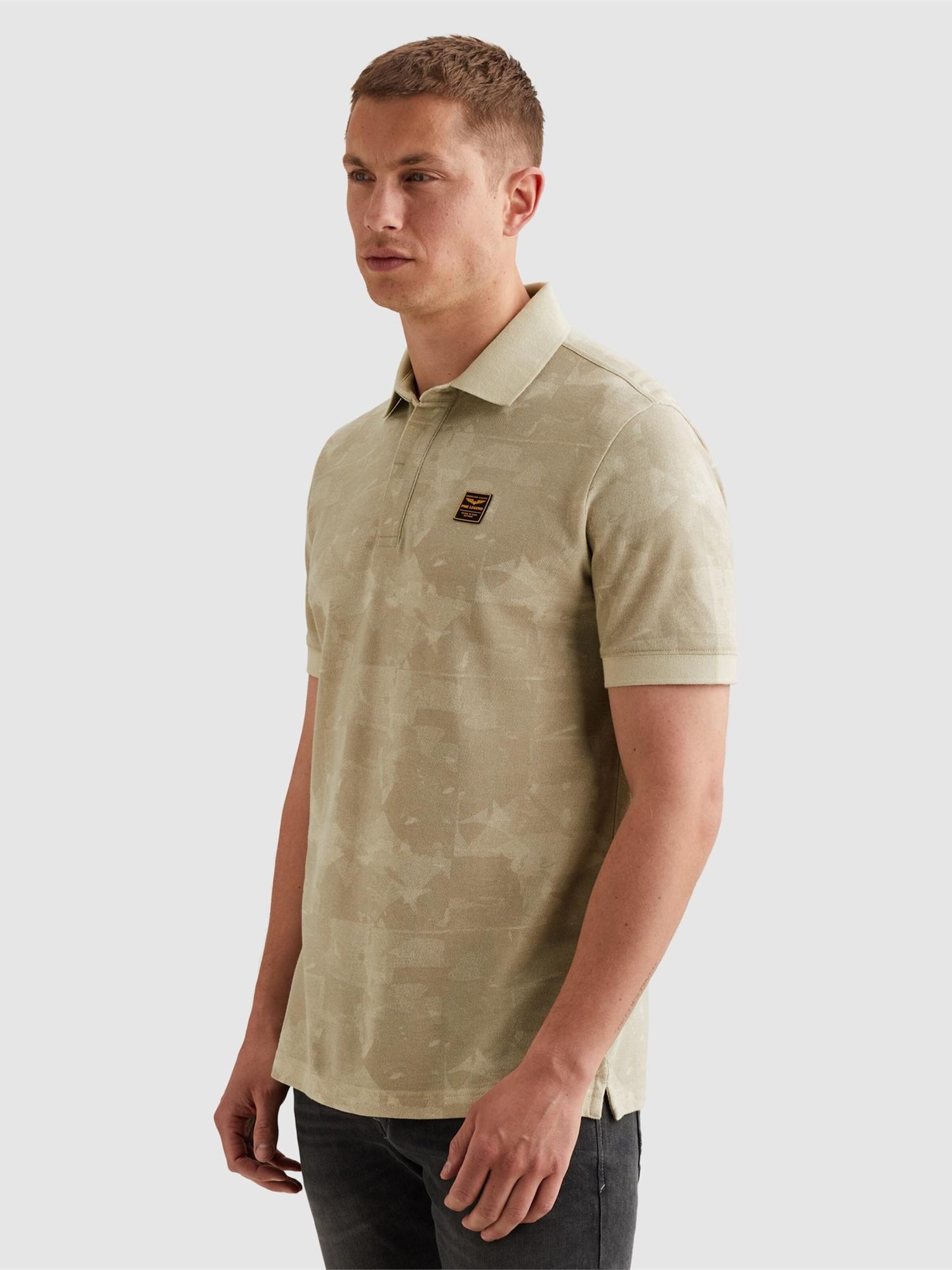 Poloshirt Piqué Print Beige Storlek 2