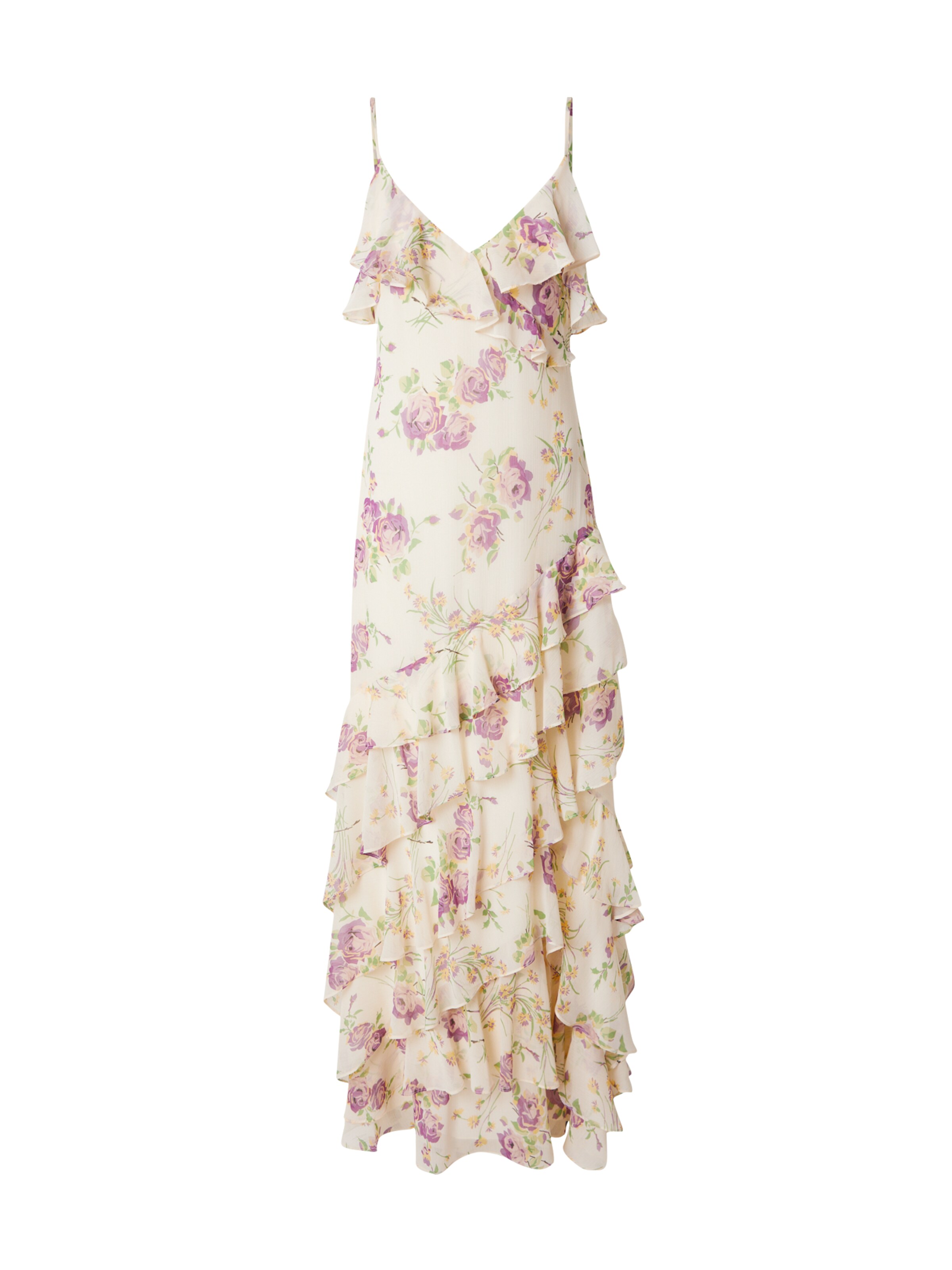 Lauren Ralph Lauren Večernja haljina 'PIRENE SLEEVELESS GOWN'  boja pijeska / žuta / zelena / ljubičasta