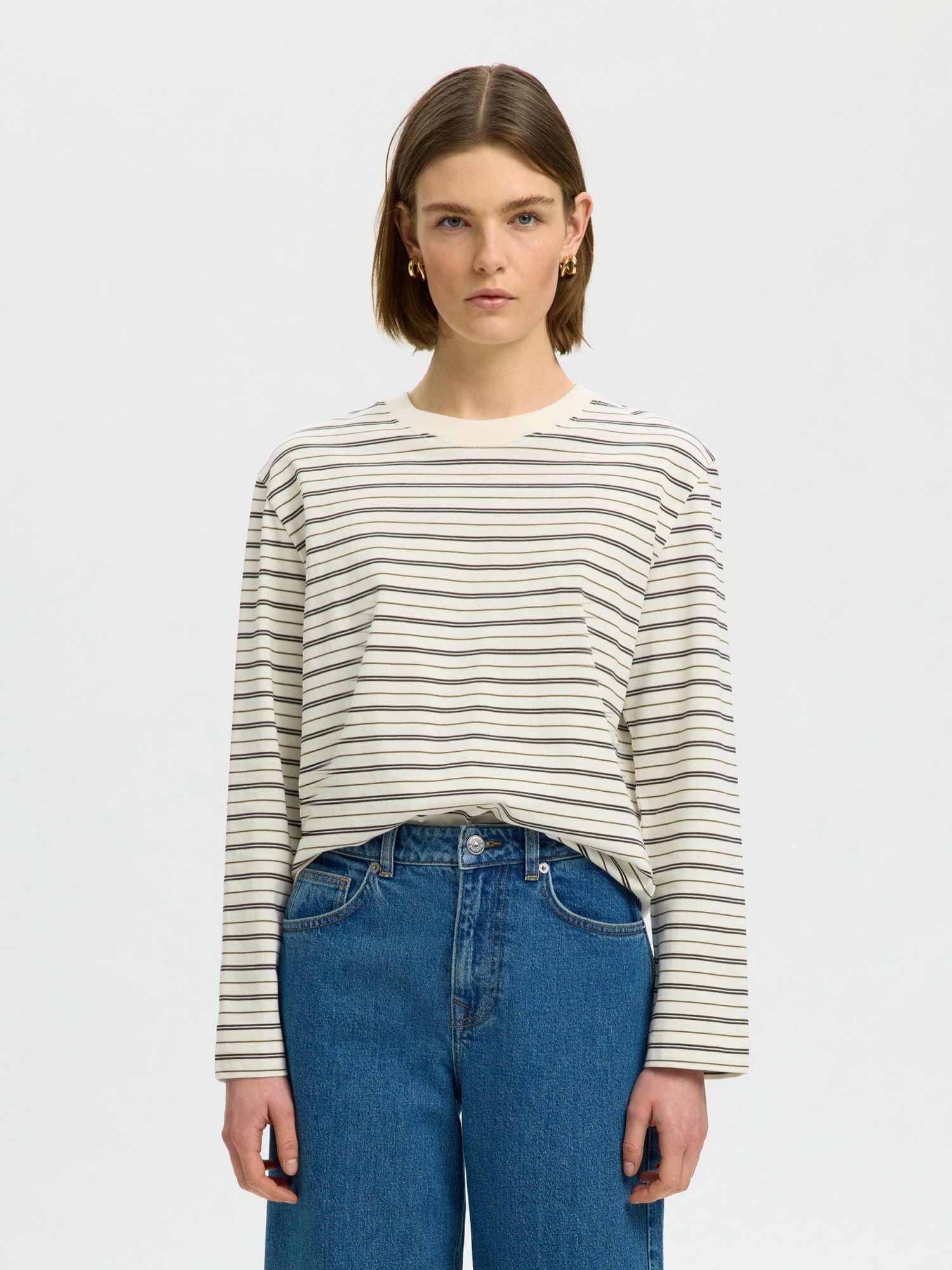 SELECTED Tricou SLFESSENTIAL bej / maro / maro închis