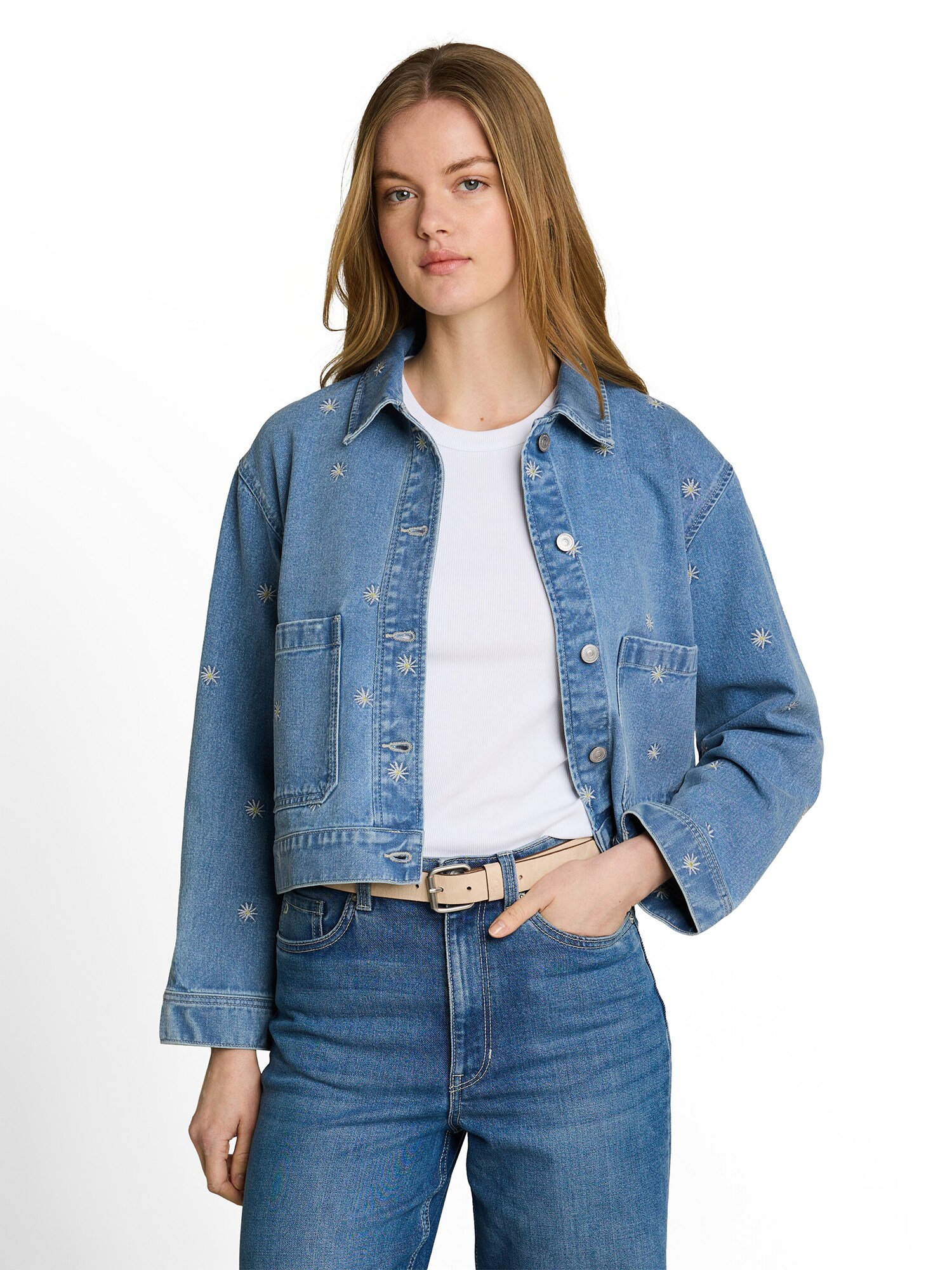 TOM TAILOR DENIM Prechodná bunda  modrá denim / žltá / biela