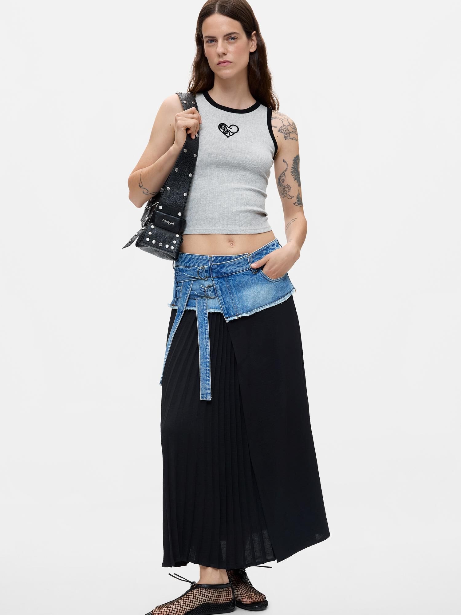 Desigual Top  svetlosivá / čierna
