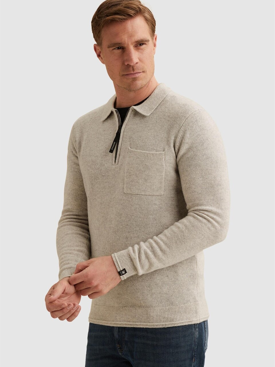 Tröja 'Pullover in wool with zip polo collar'