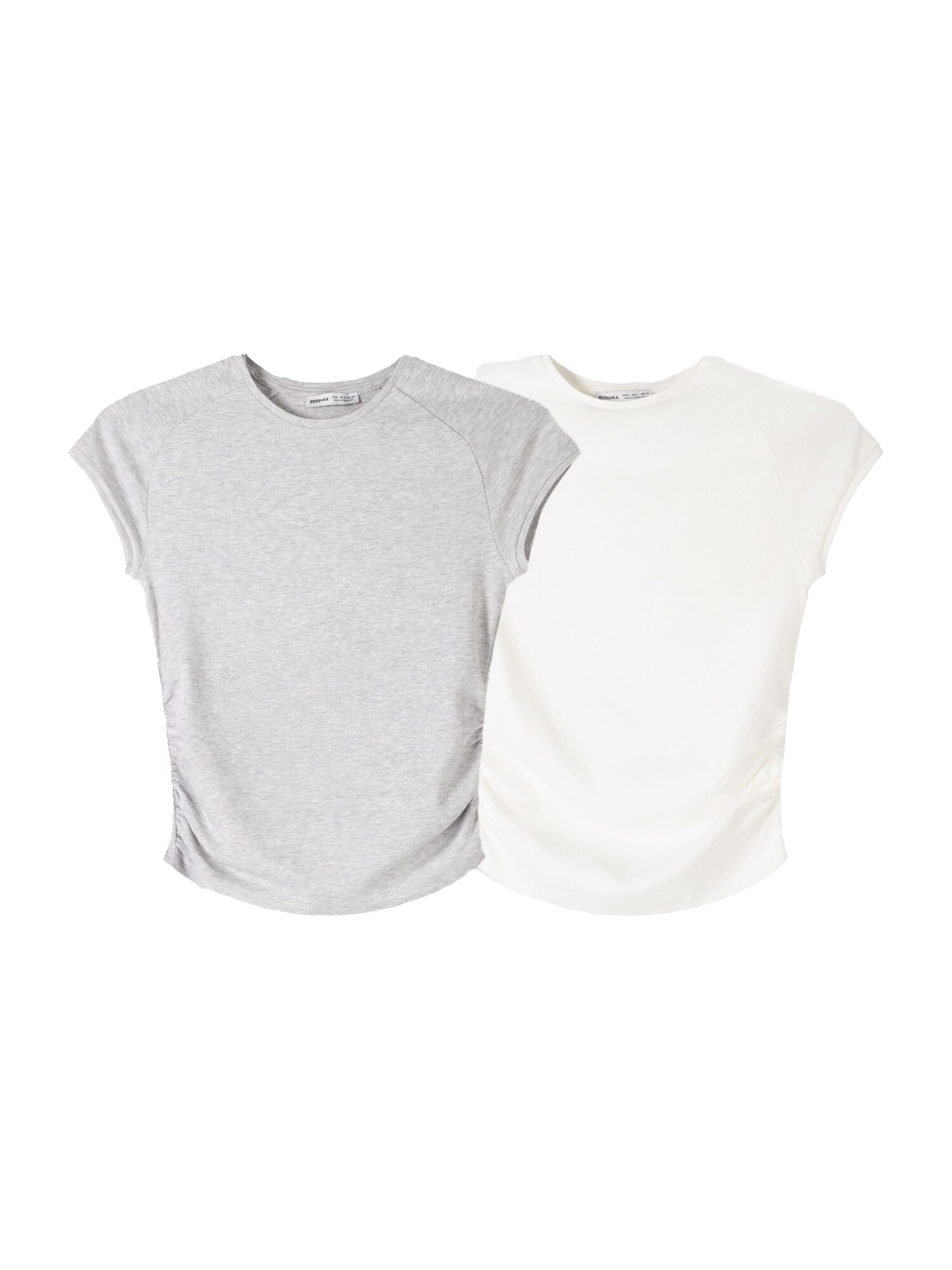 Bershka Tricou  gri amestecat / alb