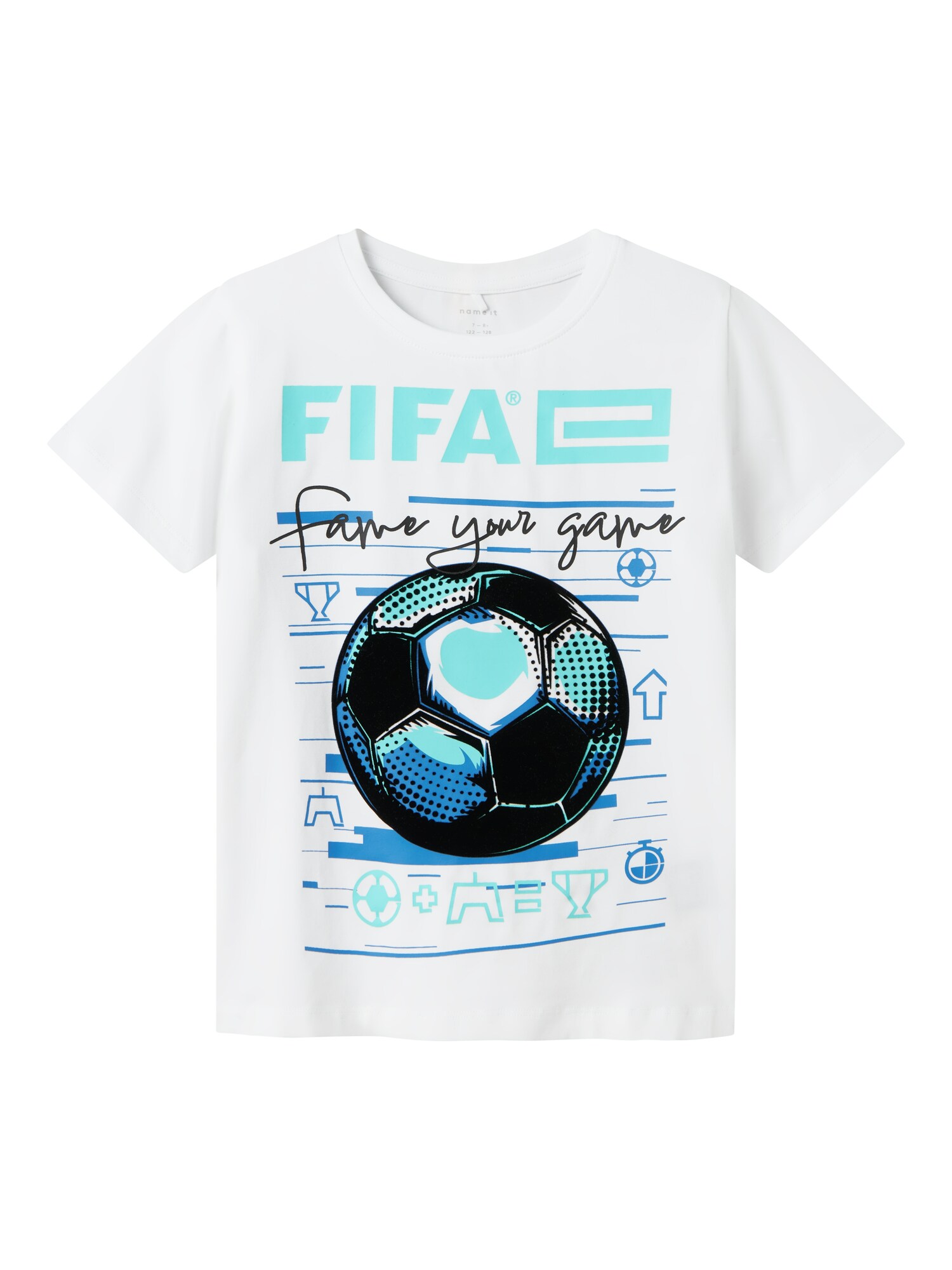 NAME IT Póló 'NKMadian Fifae'  kék / türkiz / fekete / fehér akciós termékkép 1