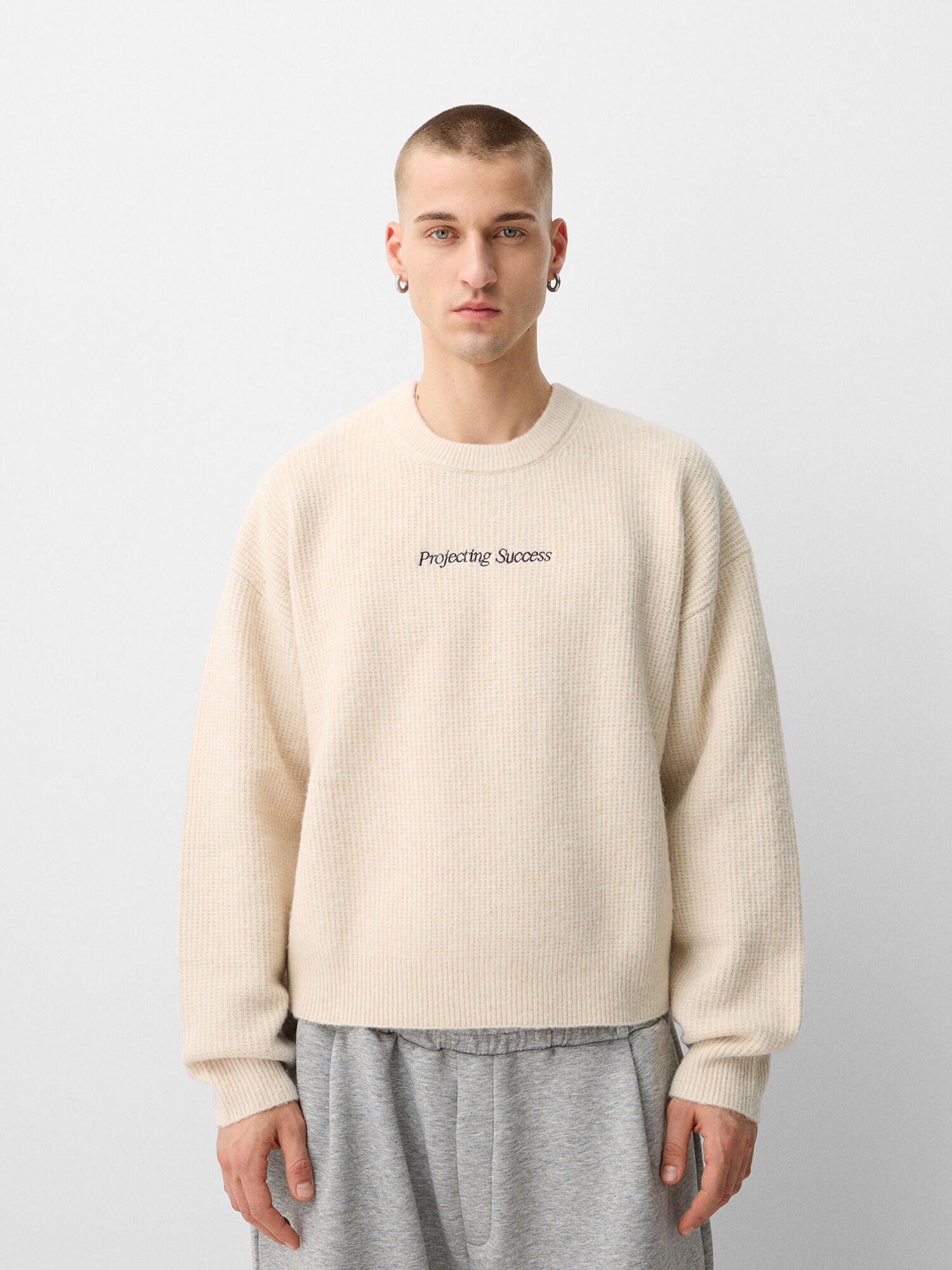 Bershka Pulóver  krém / sötét barna termék 2. képe
