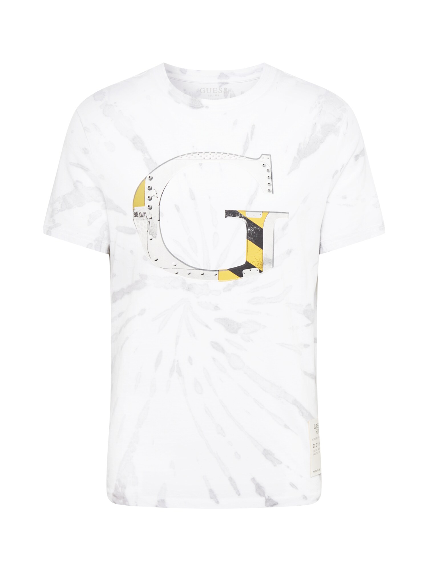 GUESS Marškinėliai 'SPACE'  šviesiai pilka / balta / juoda / geltona