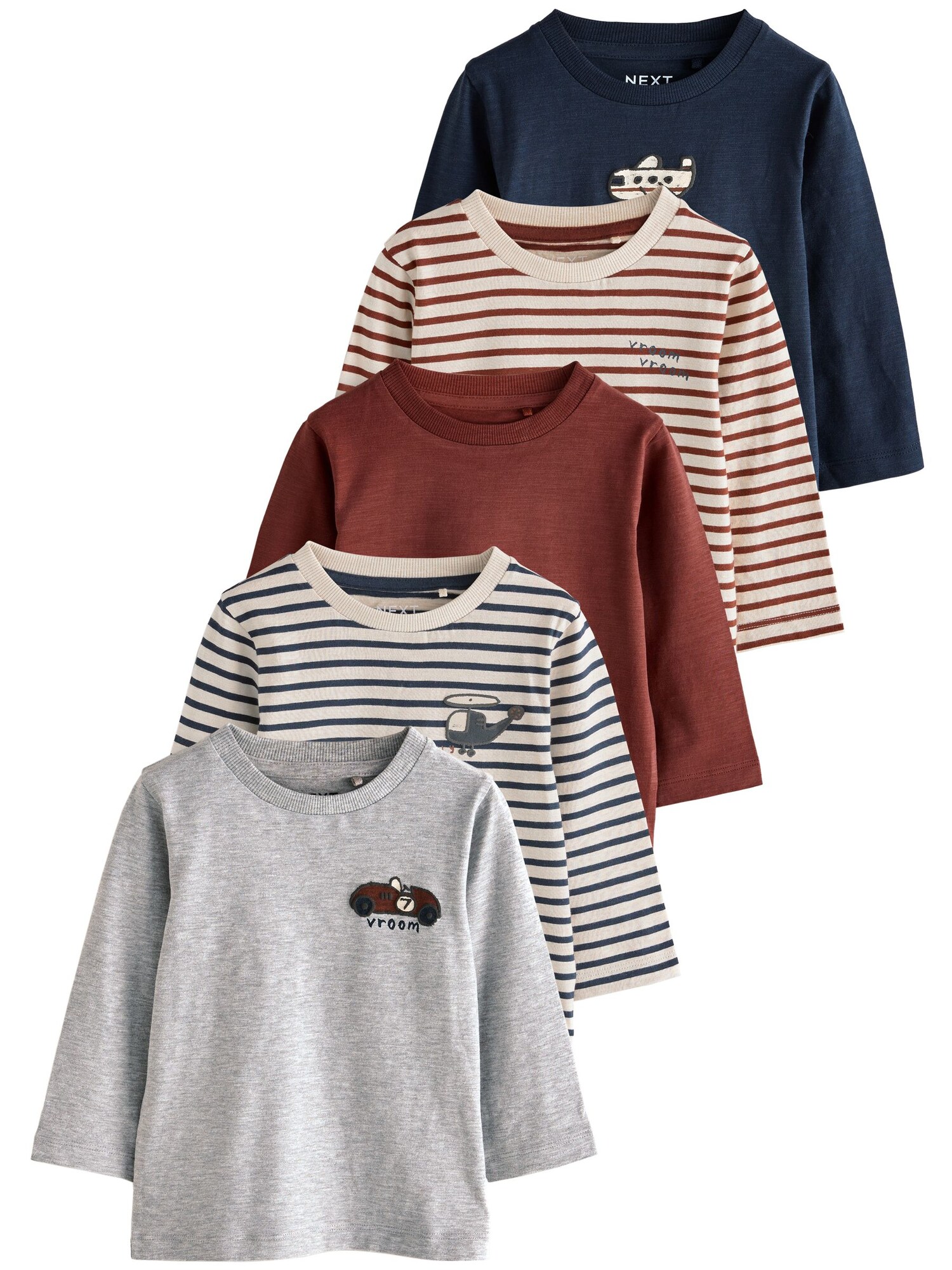 Next Tricou  bleumarin / maro ruginiu / gri deschis / alb lână