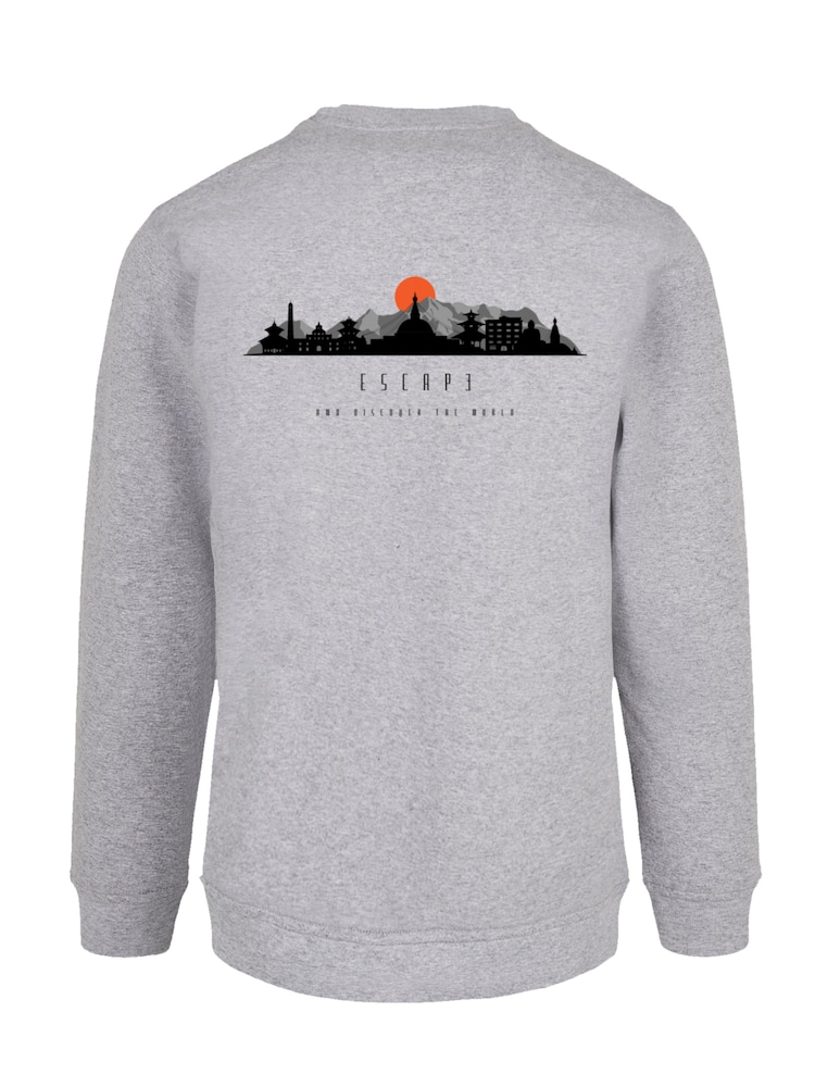 F4NT4STIC Sweatshirt 'Escape Discover the World Asian Town' Herren Größe 4XL grau / dunkelorange / schwarz