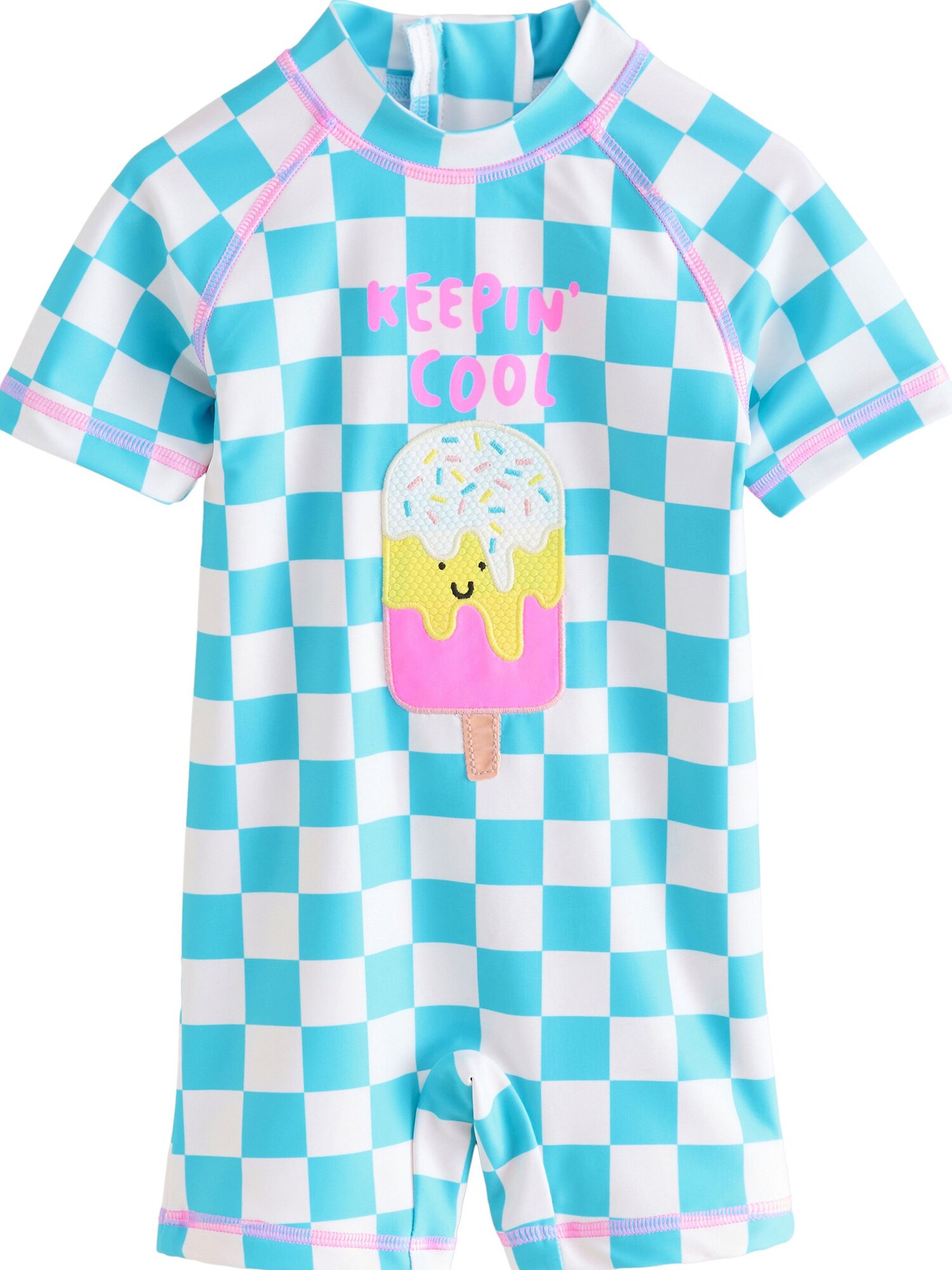 Next Costum de baie întreg  albastru neon / roz neon / alb