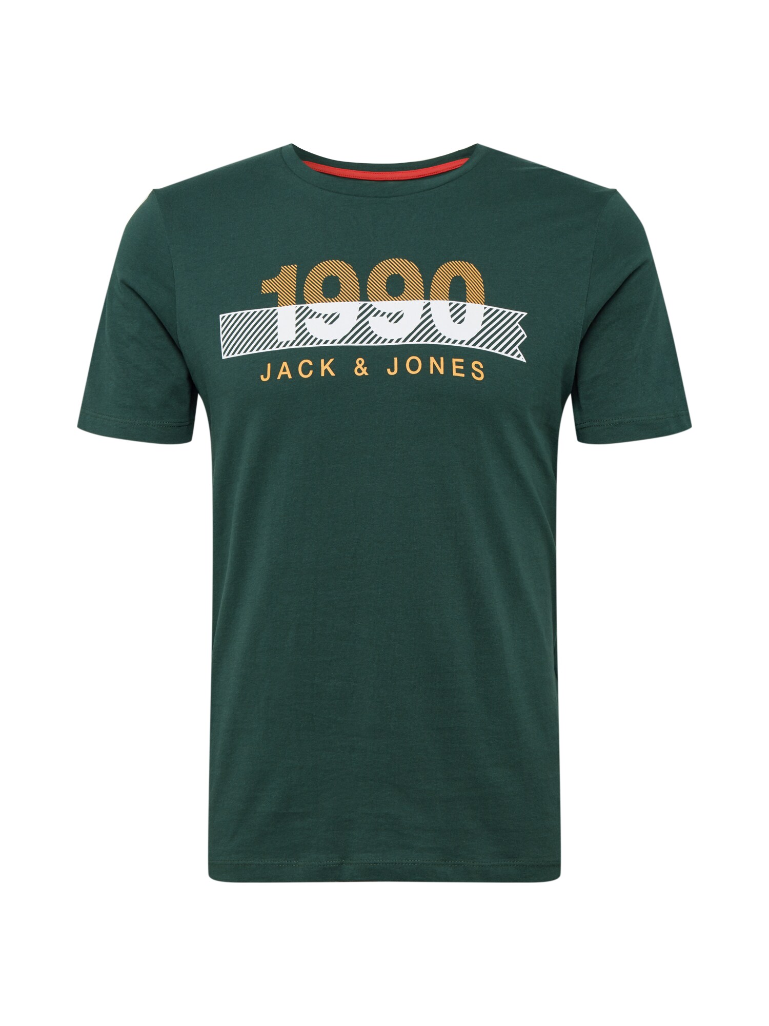 JACK & JONES Marškinėliai 'BOOSTER'  tamsiai žalia / balta / geltona