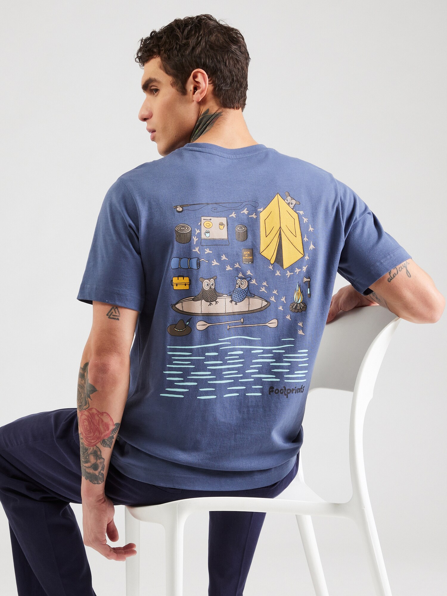 KnowledgeCotton Apparel Póló  zafir / csokoládé / sötétsárga / fehér termék 2. képe