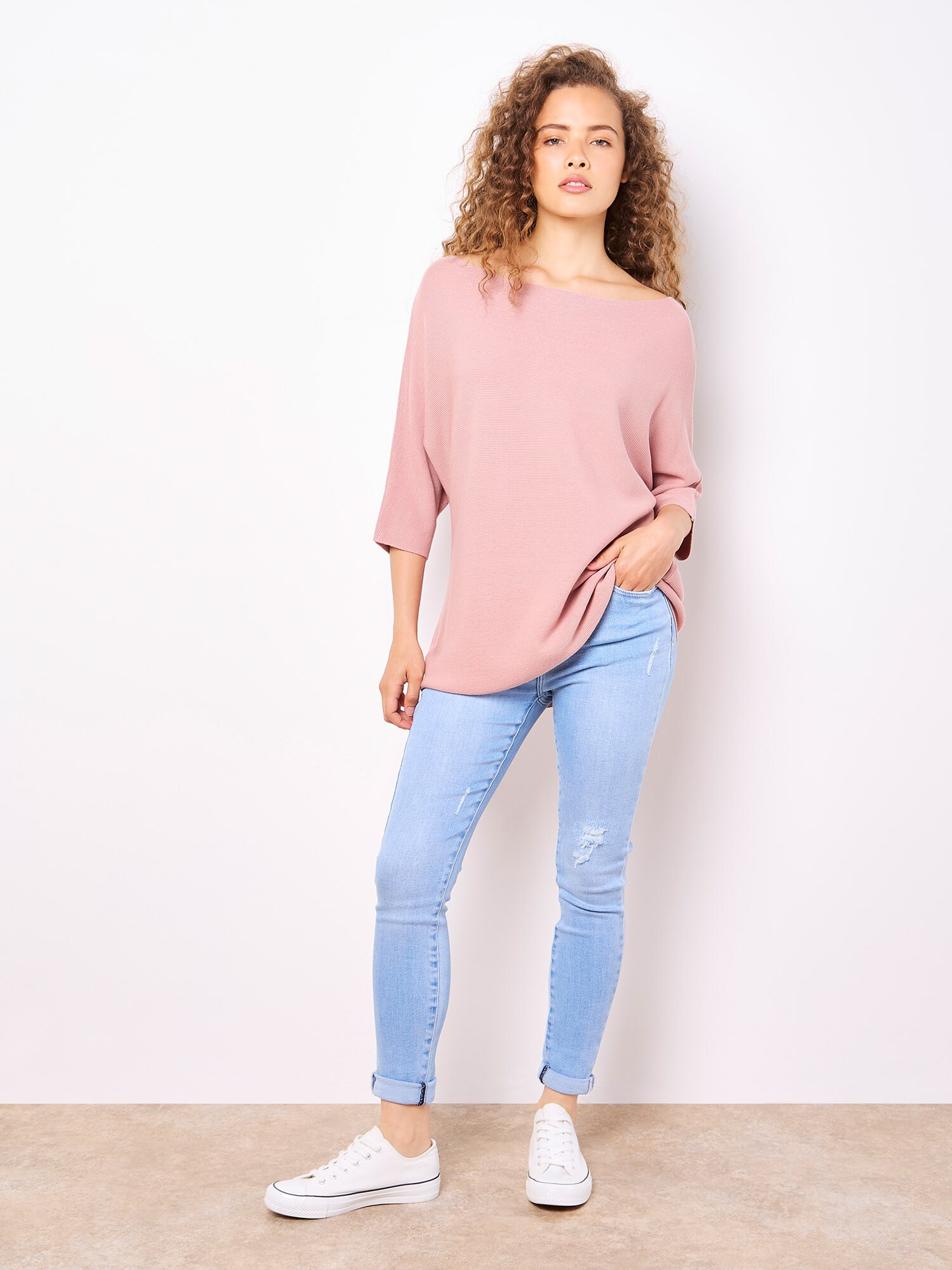 Thumbnail - Apricot Stretch Knit Batwing Top