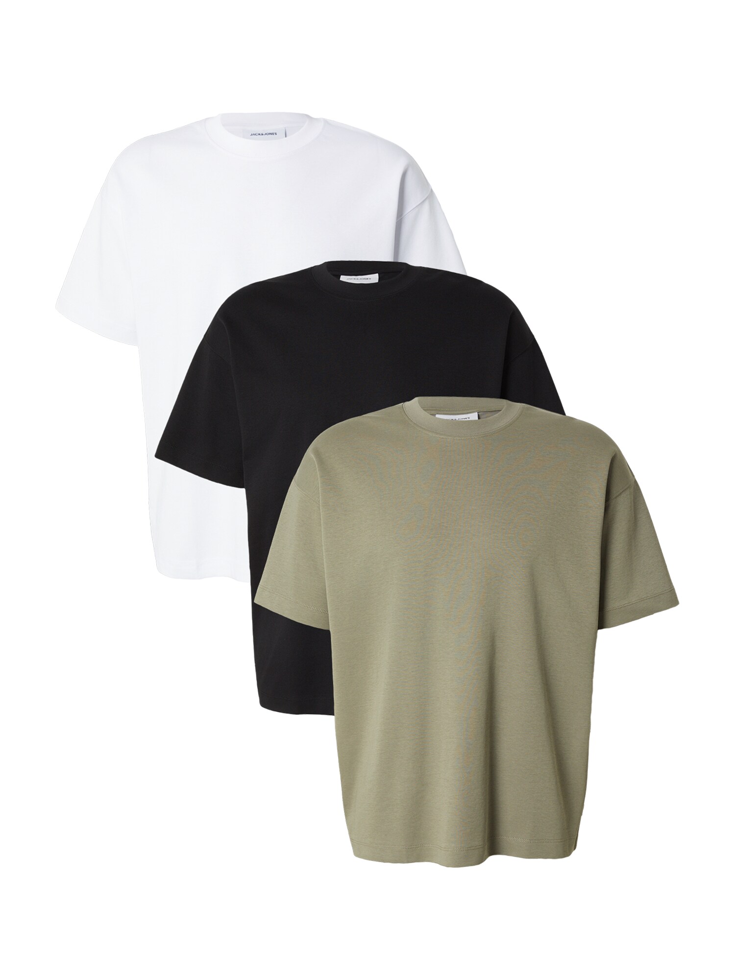 JACK & JONES Tričko 'JJEBARRON'  olivová / čierna / biela