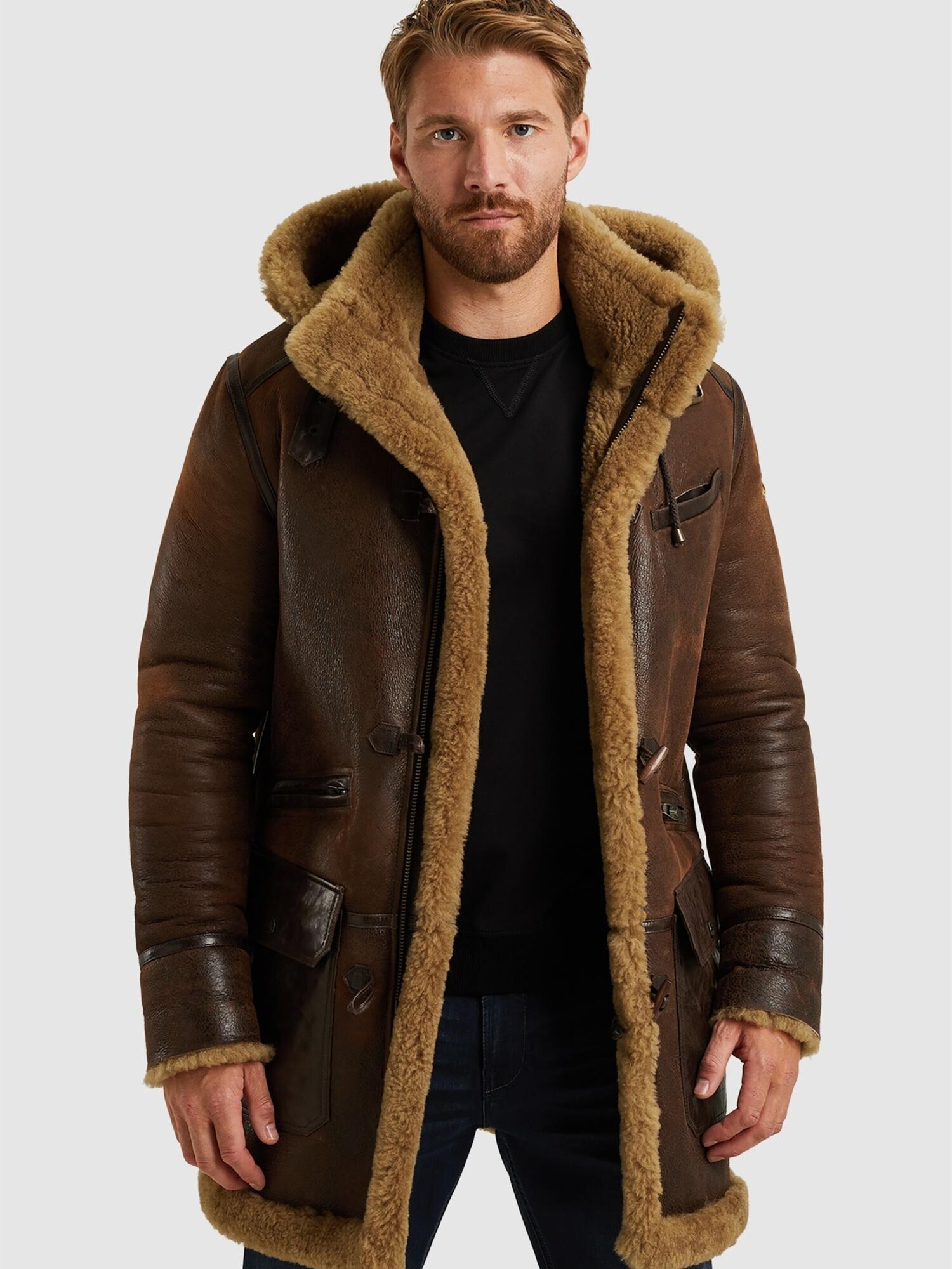 PME Legend Giacca di mezza stagione 'Long Lammy leather jacket' marrone scuro