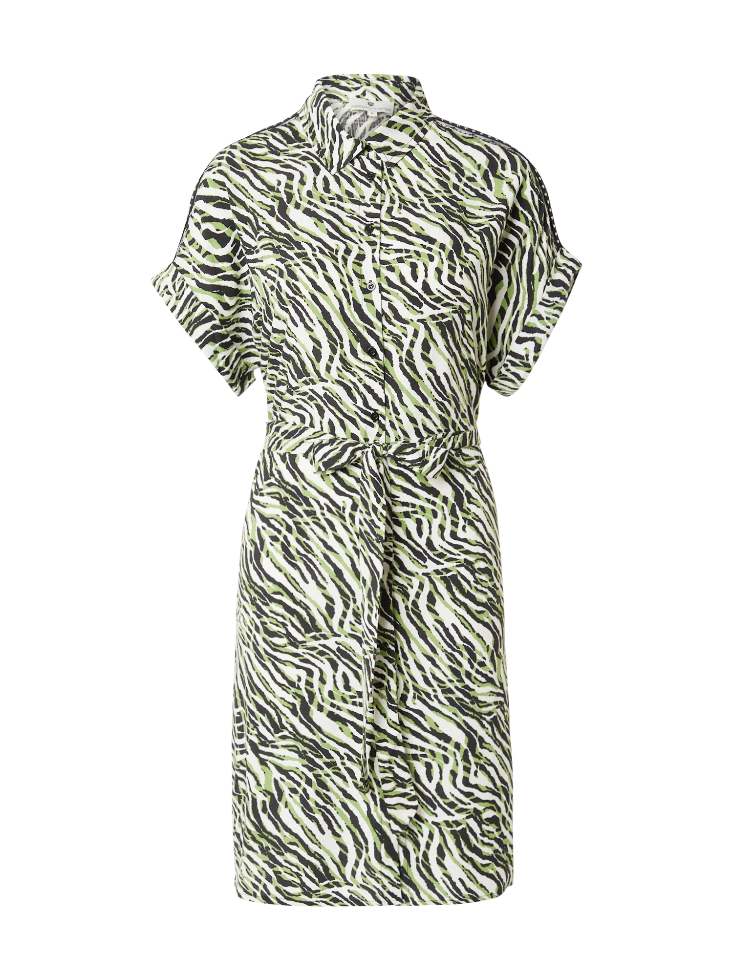 FREEMAN T. PORTER Košeľové šaty 'Raffia'  zelená / čierna / biela