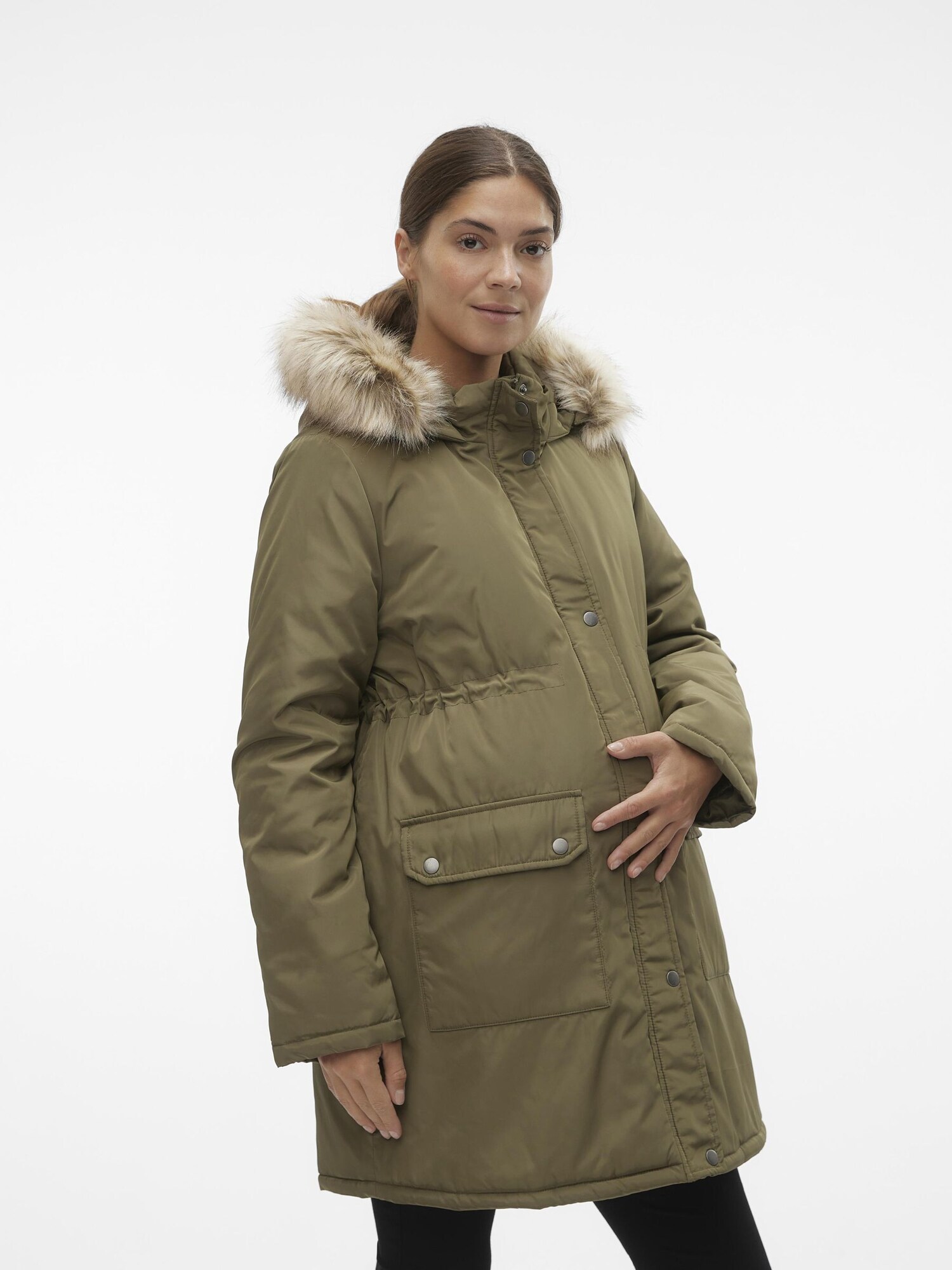 MAMALICIOUS Téli parka 'MACY'  barna / világoszöld termék 2. képe