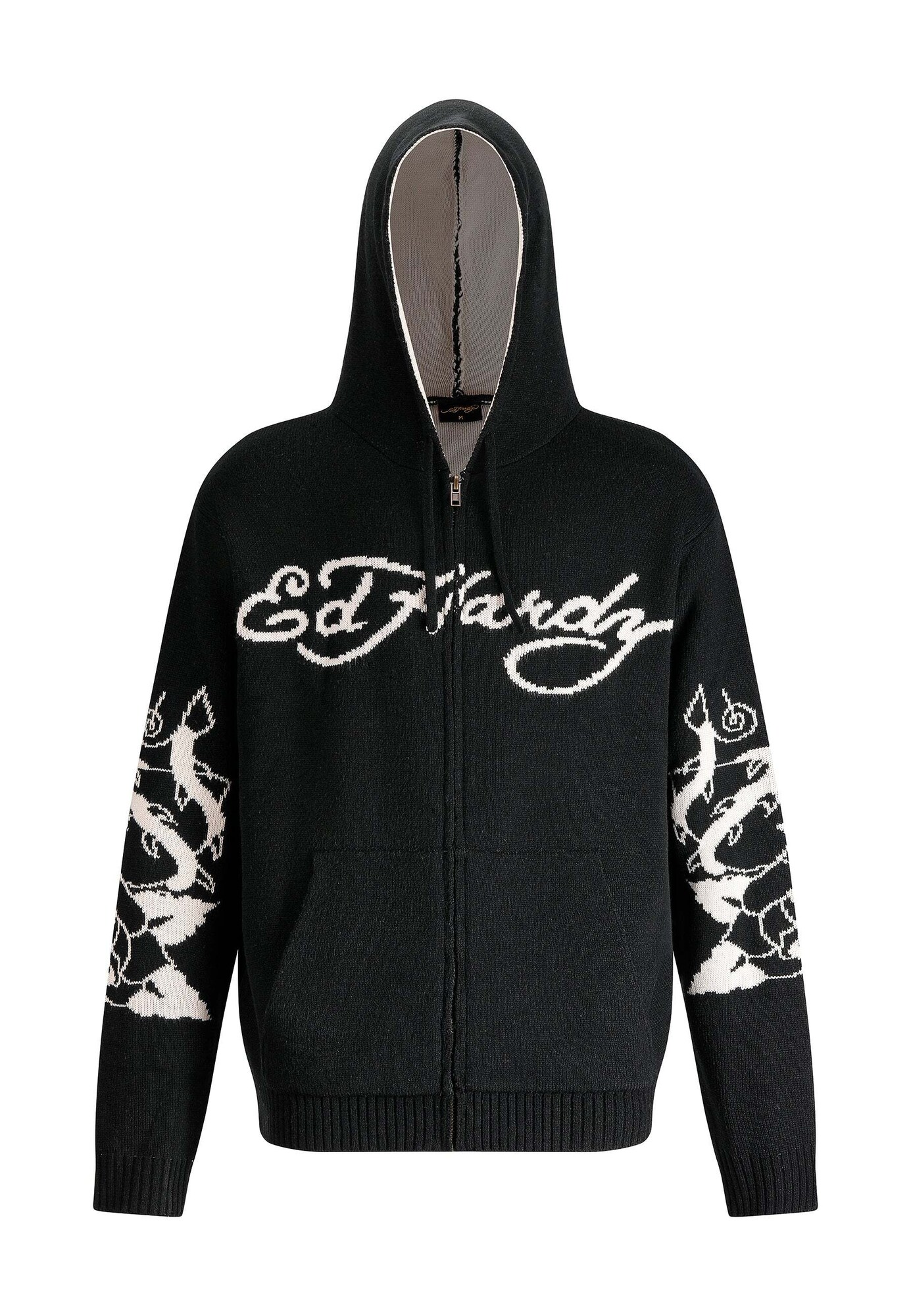 Ed Hardy Geacă tricotată 'Love Kills'  negru / alb