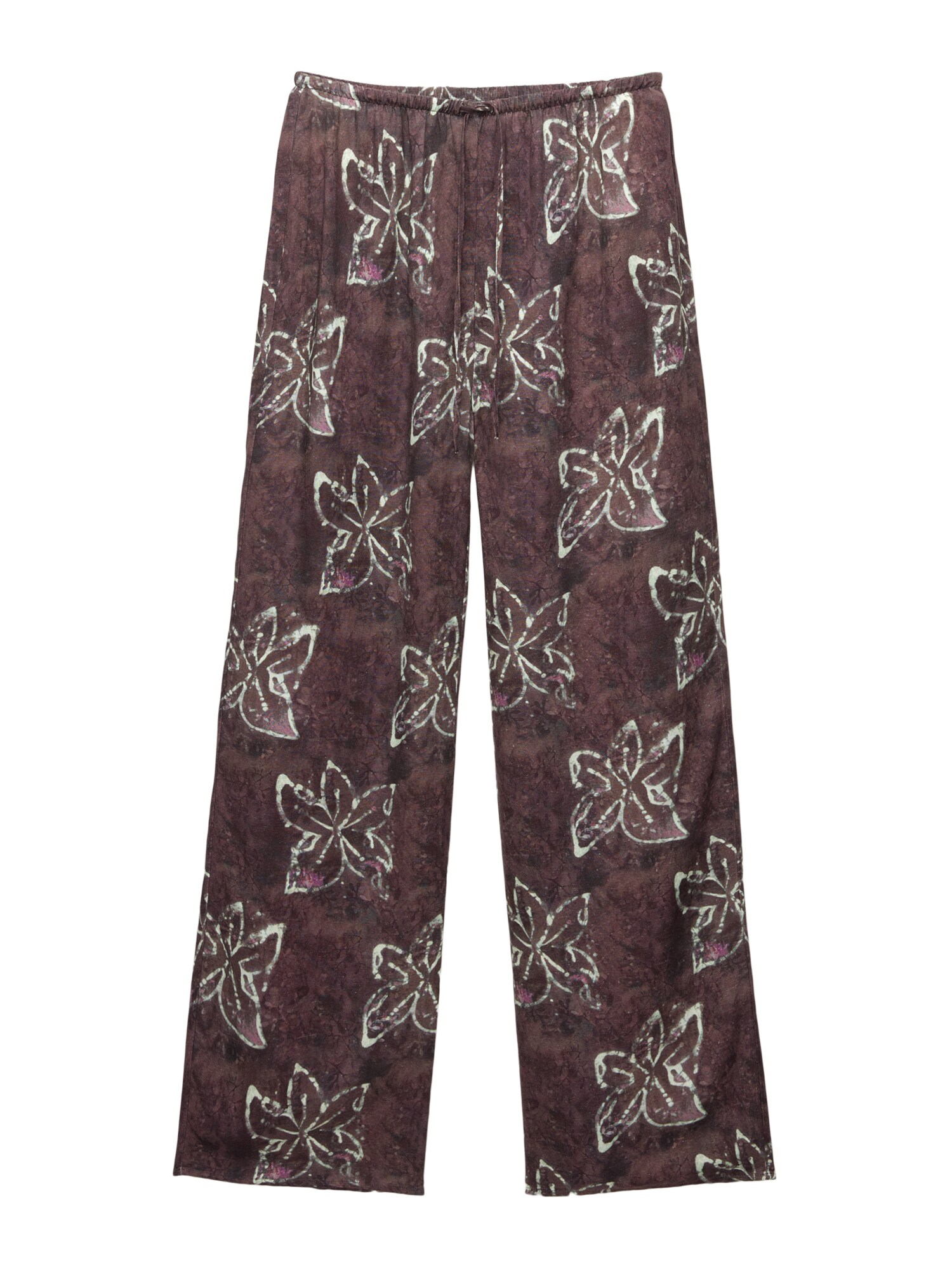 Pull&Bear Nohavice 'HIBISCUS'  čokoládová / fialová / baklažánová / biela