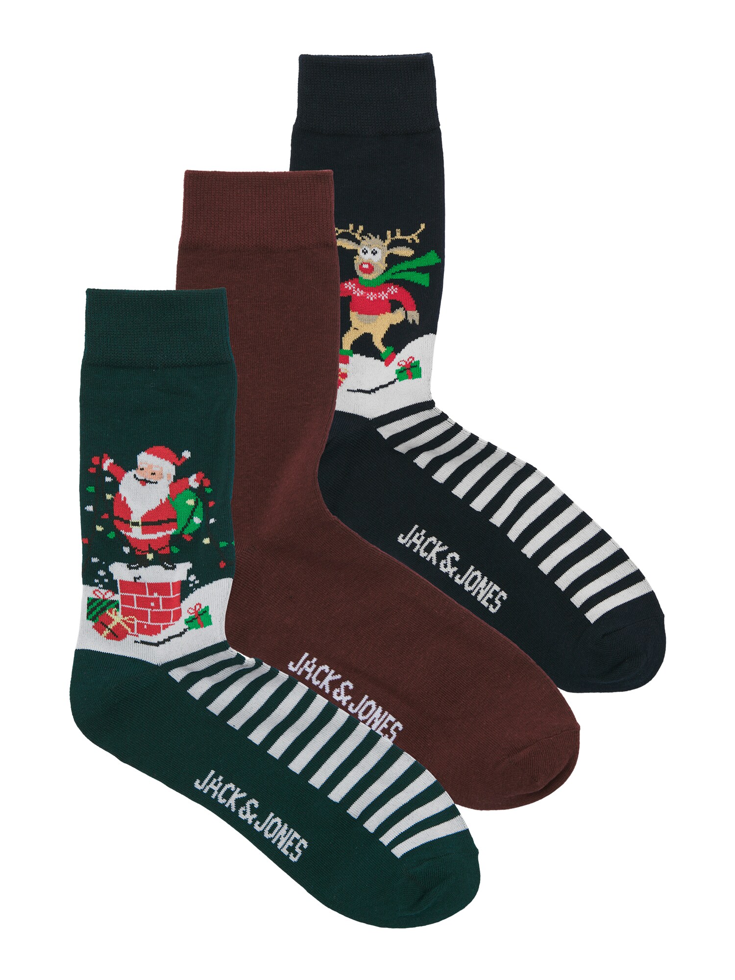 JACK & JONES Șosete JACSNOWY XMAS  verde închis / roşu închis / negru / alb